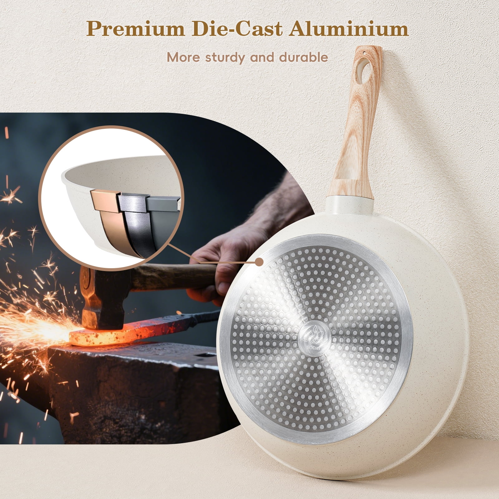 12pcs Pots and Pans Set Non Stick Granite Skillet Frying Kitchen Cooking Cookware for Daily Cooking-White - Image 9