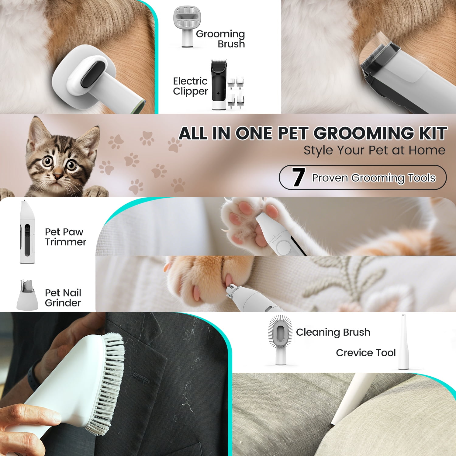 AIRROBO Dog Grooming Kit, 7in1 Dog Grooming Vacuum , 11000Pa Super Suction for Pet Hair,Grooming Vacuum for Shedding Grooming, Low noise, - Image 7