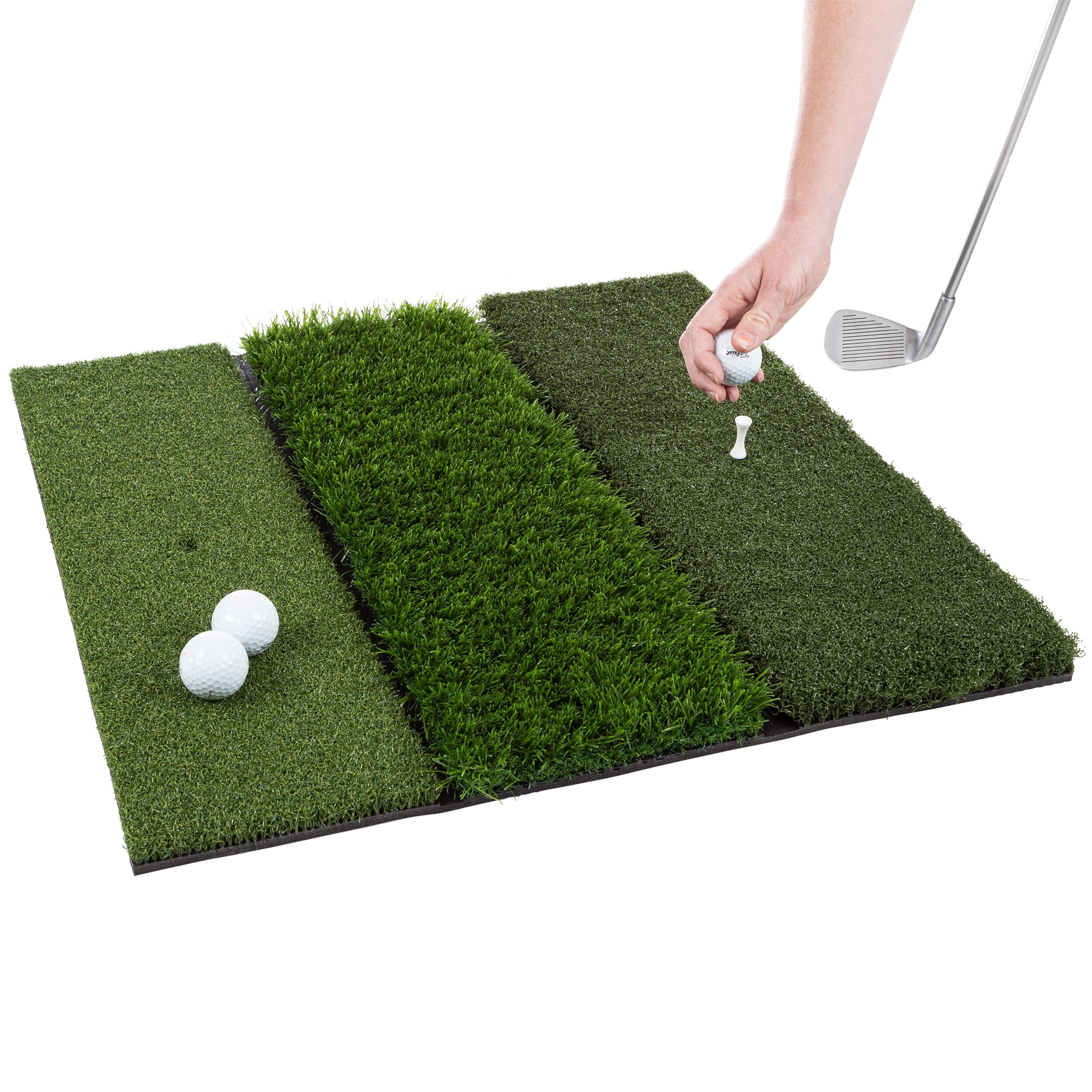 3-Level Turf Golf Mat - 24x24 Golf Training Mat with Fairway, Rough, and Driving Turf - Golf Practice Equipment with 6 Practice Tees by Wakeman - Image 6