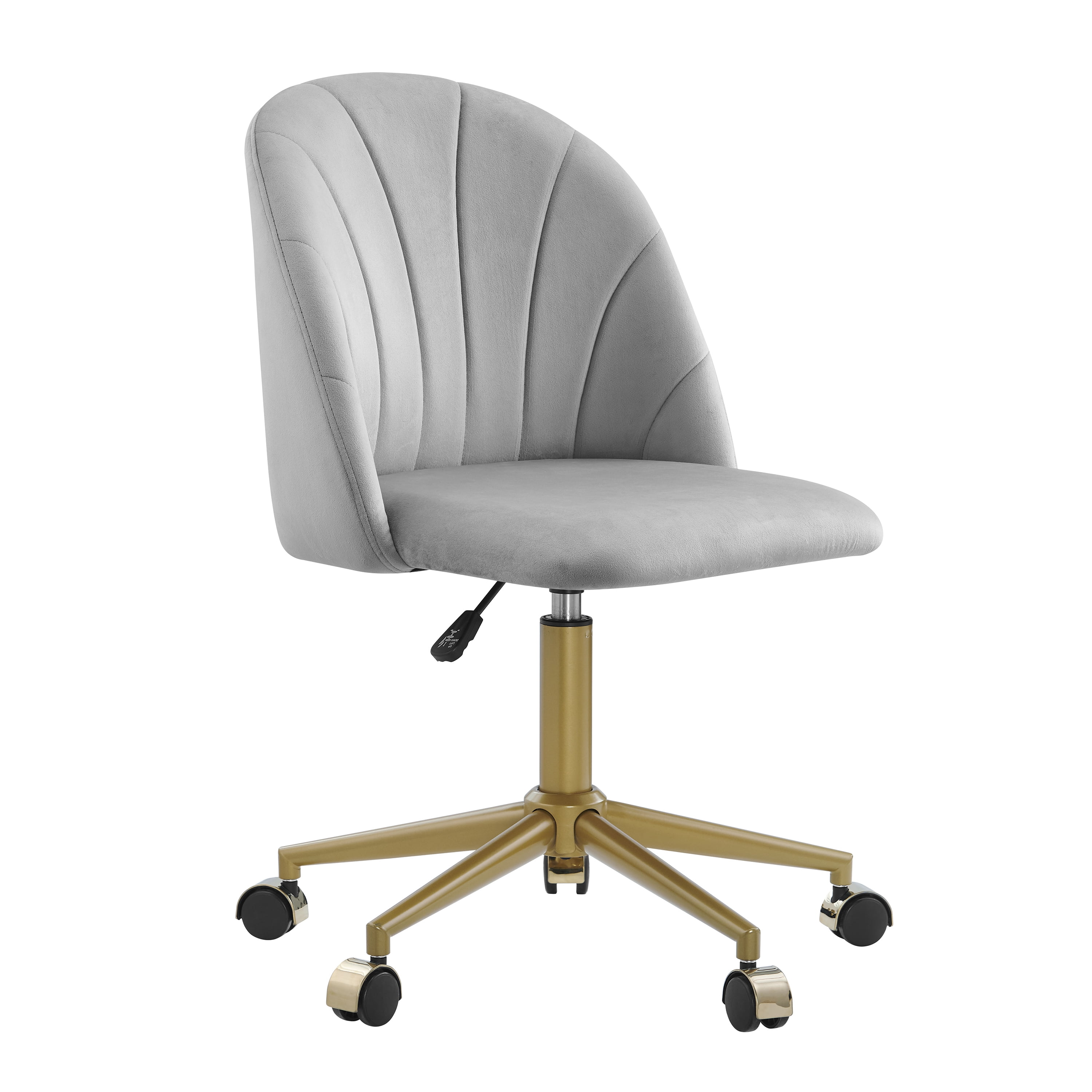 Linon Alondra Mid Back Velvet Office Chair with Adjustable Height and Swivel, Gold/Gray - Image 15