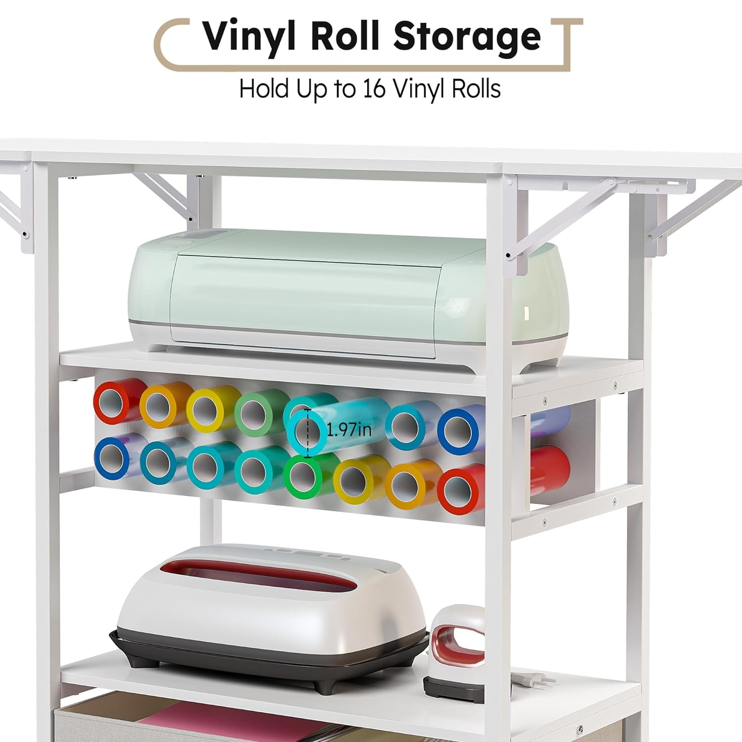 Crafit Circut Table Craft Table Foldable Sewing Table with 16 Vinyl Roll Holder and 2 Storage Drawer - Image 4