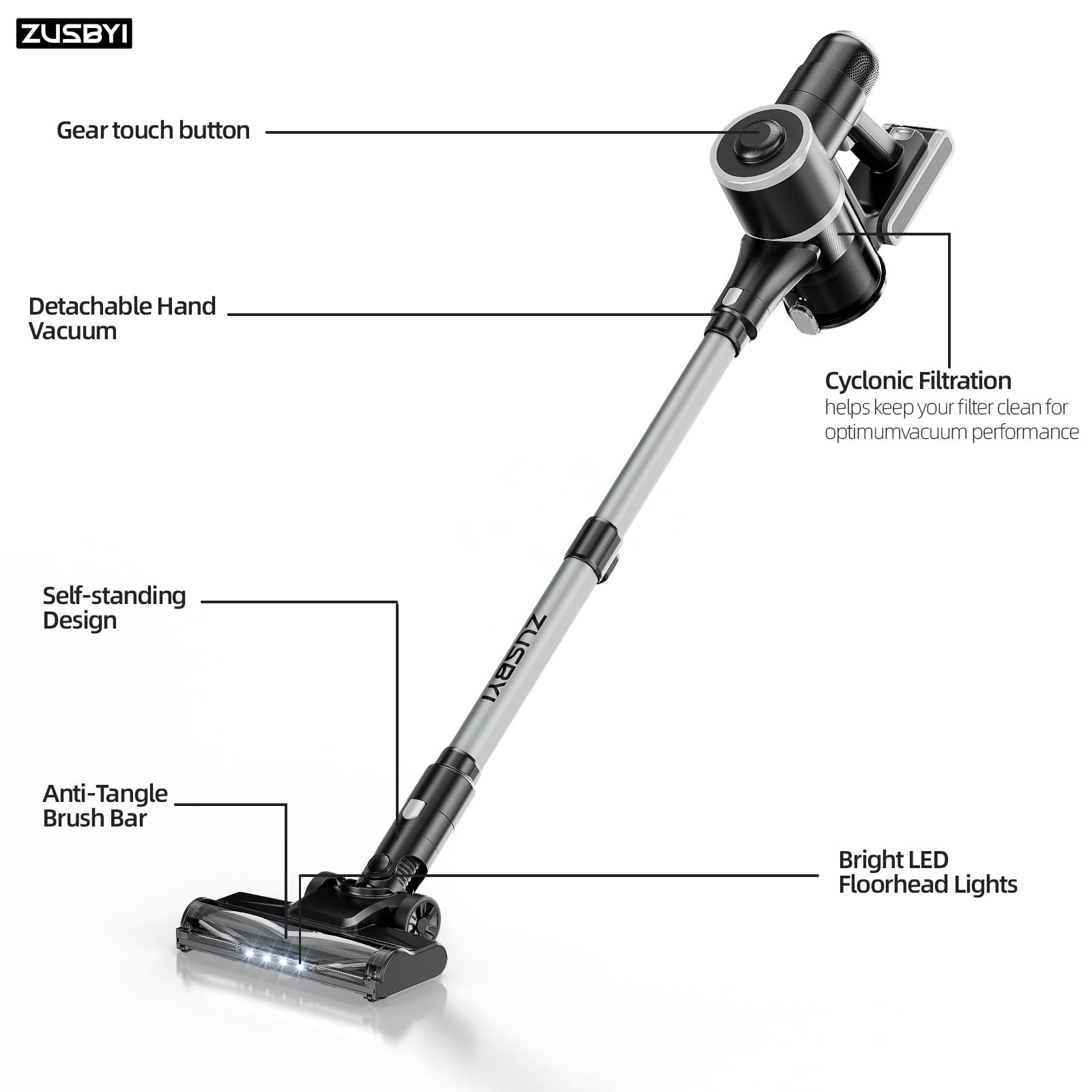 ZUSBYI Cordless Stick Vacuum Cleaner - Telescopic Tube - Image 9