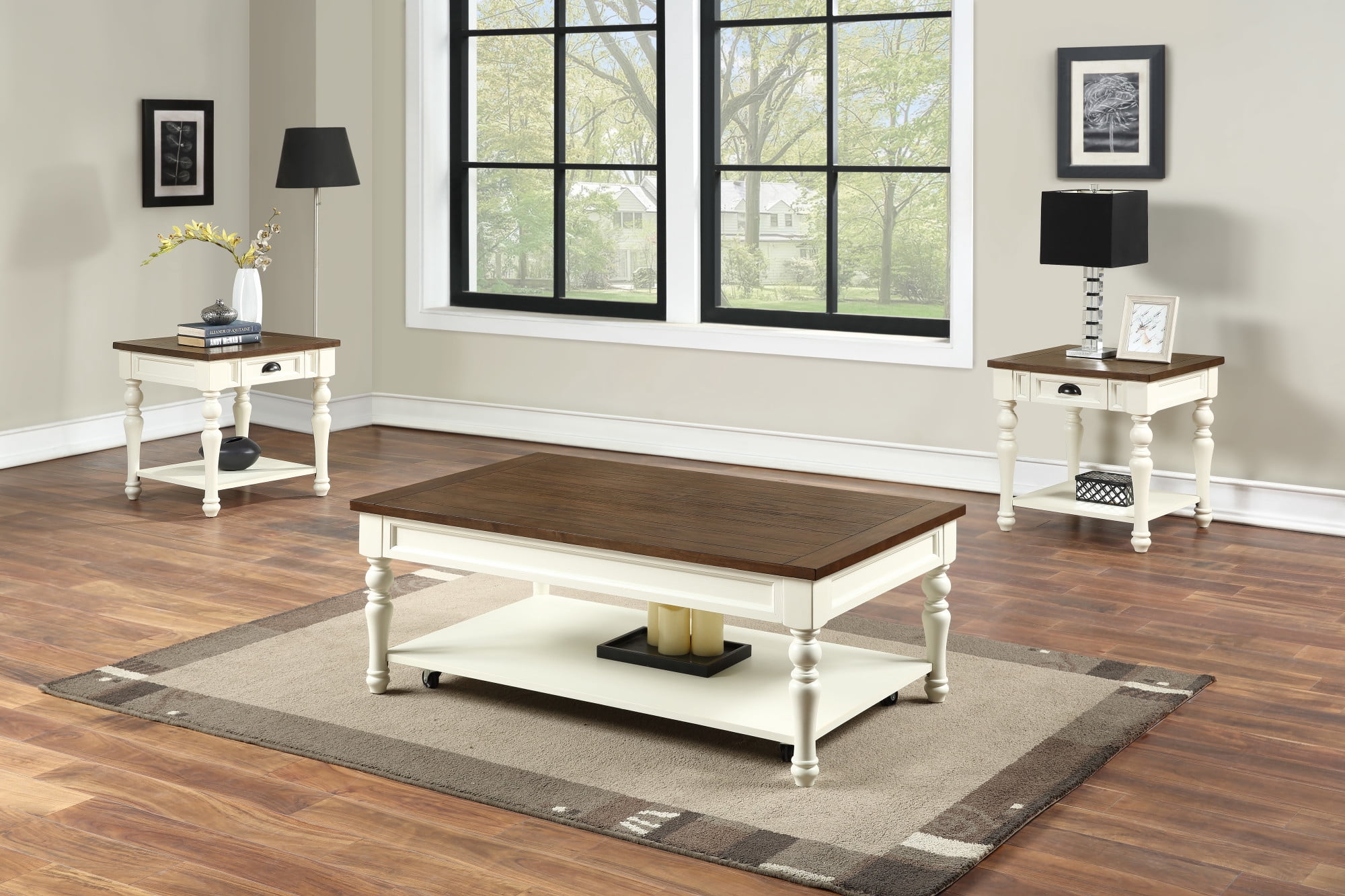 Joanna Farmhouse Two-tone Ivory and Mocha Wood Coffee Table - Image 5