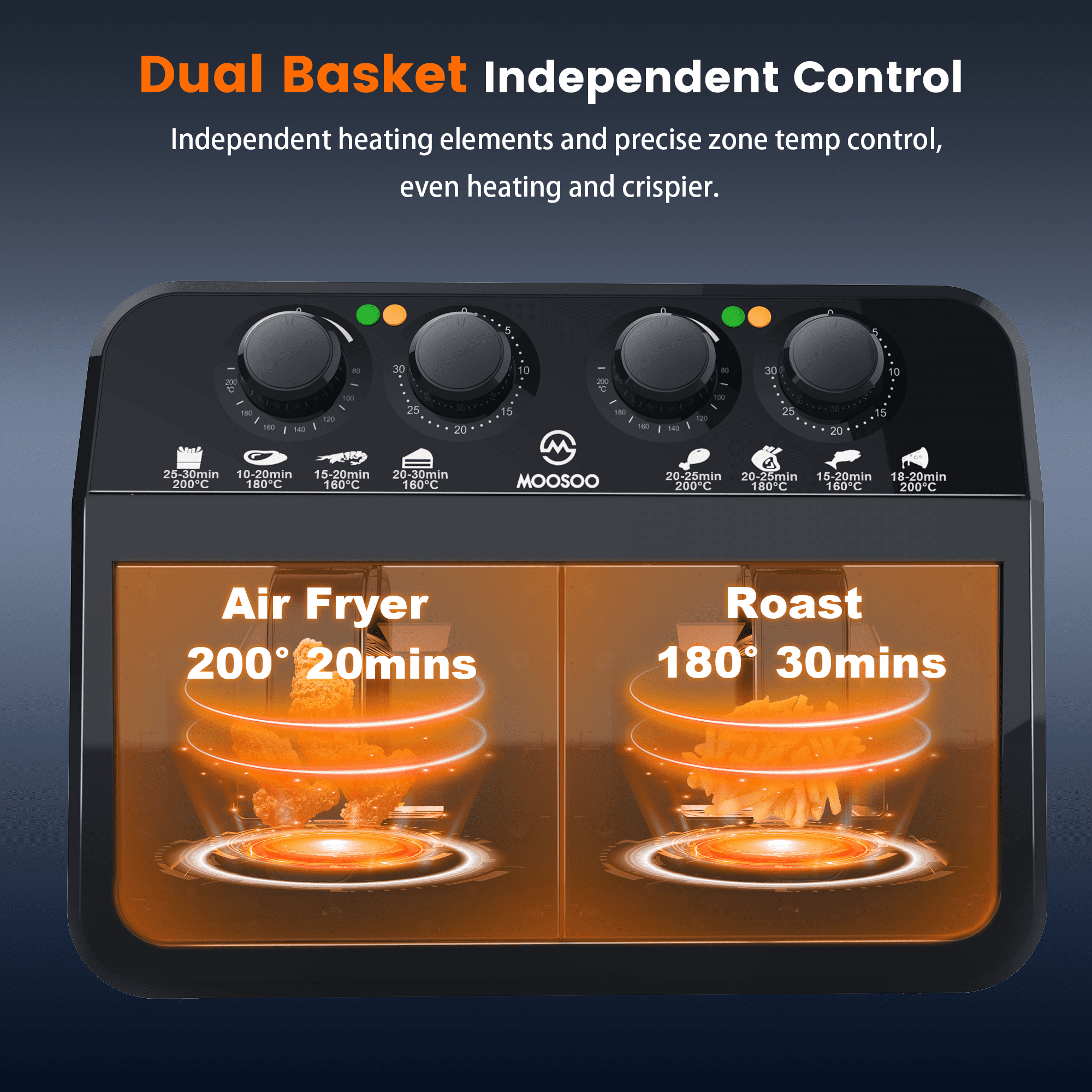 MOOSOO Dual Basket Air Fryer Oven, 6.4Qt Air Fryer, Black, New, Dishwasher Safe 2 Nonstick Basket - Image 5