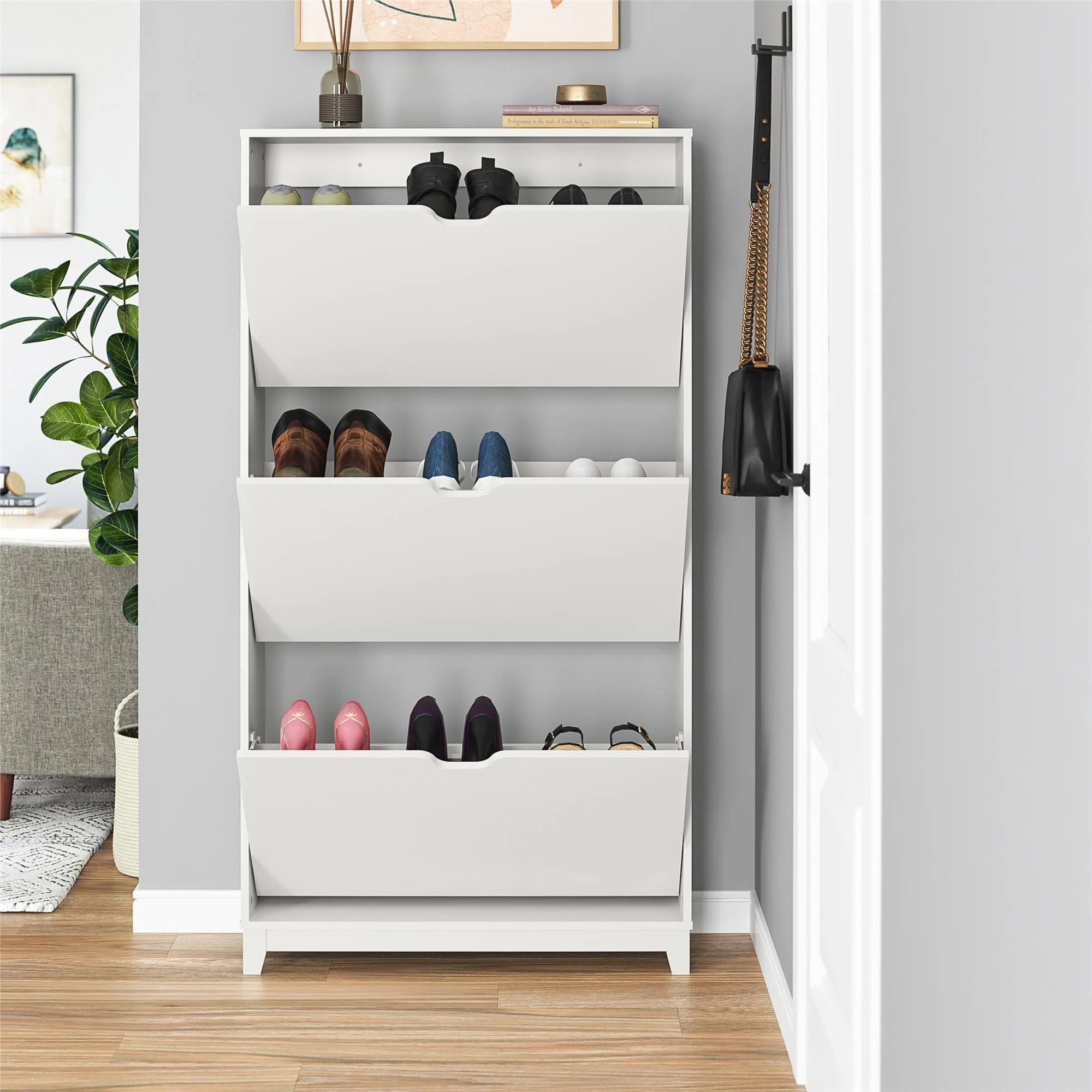Mainstays 3-Tier Shoe Storage Cabinet, White - Image 12