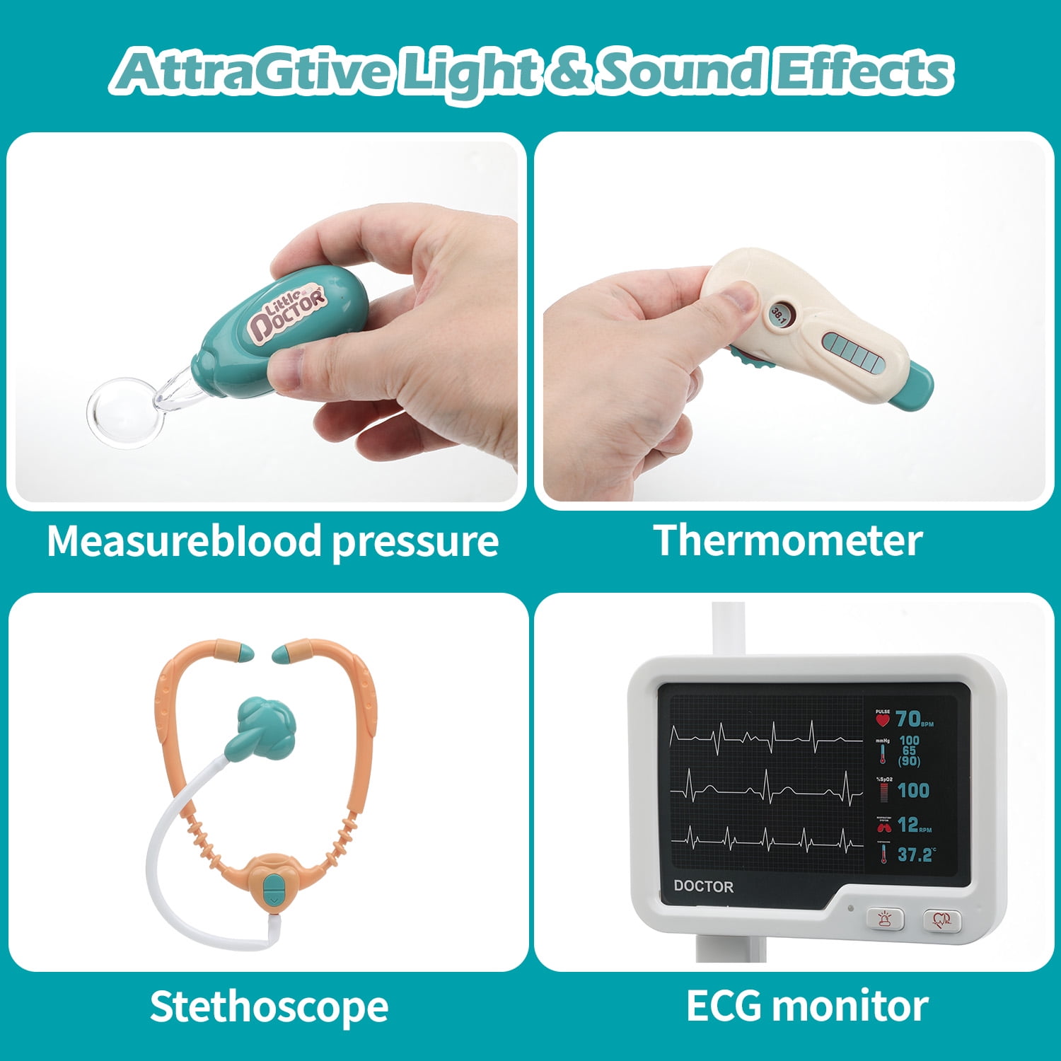 Anpro Doctor Kit for Kids, 28PCS Pretend Medical Station Toy Set with Mobile Cart, Doctor's Uniform and Thermometer, Perfect Role Play Giftfor Boys & Girls 3+ Years Old Gifts, White - Image 6