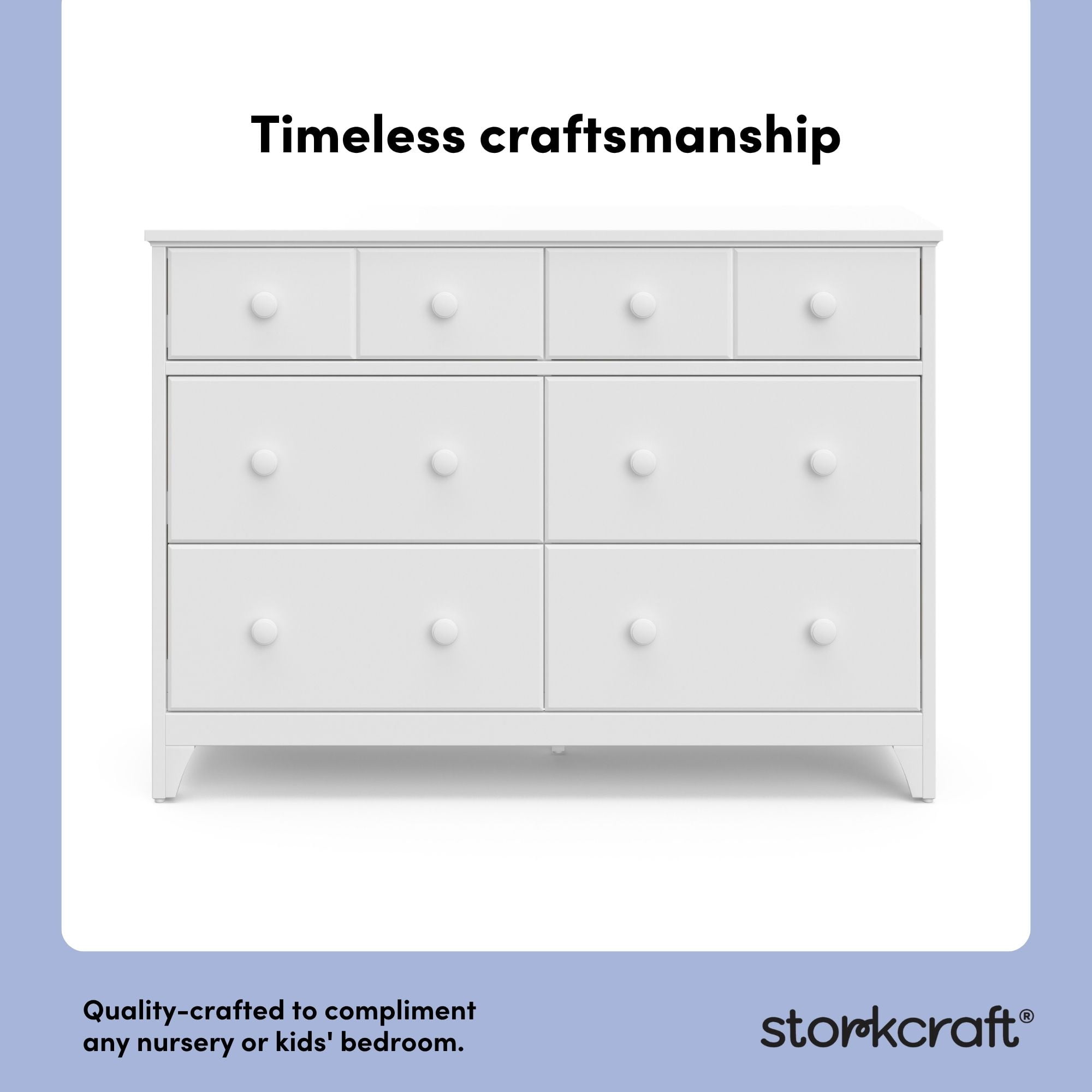 Storkcraft Moss 6 Drawer Nursery Double Dresser, White - Image 9