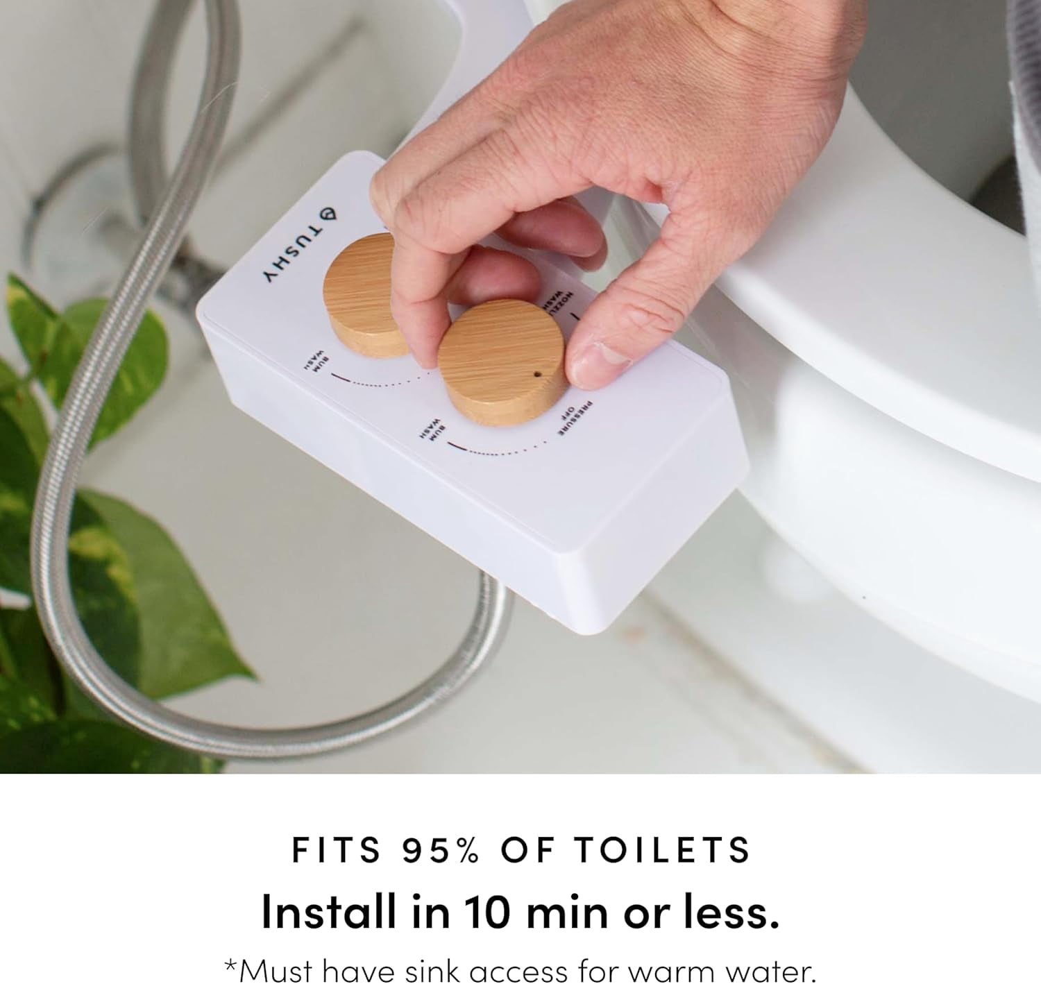TUSHY Spa Self-Cleaning Warm Water Bidet Attachment, Adjustable Nozzle Angle, Pressure Control, Easy DIY Home Install, Requires Sink Access for Temperature Control, White/Bamboo - Image 6