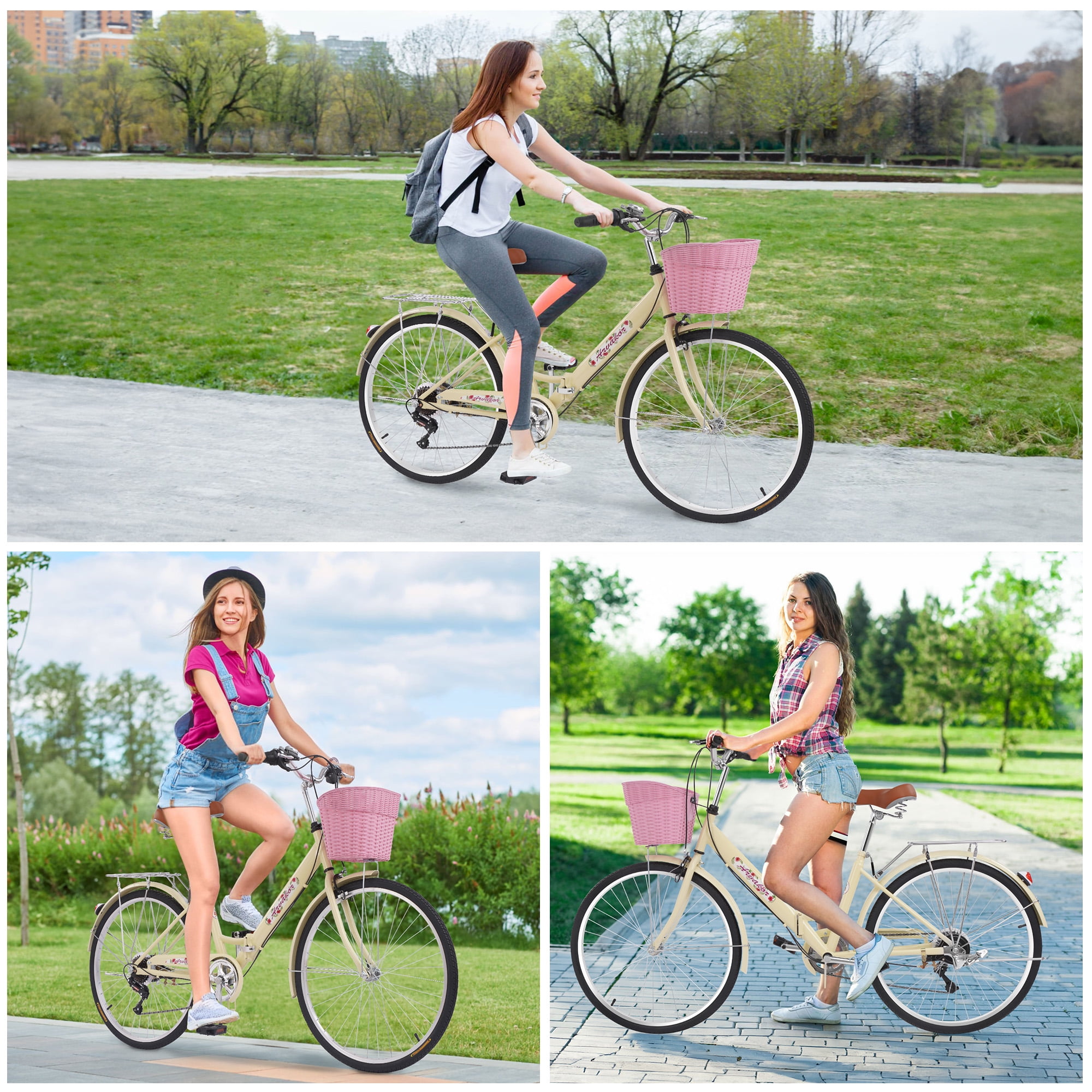 ARVAKOR 26" Cruiser Bike, 7 Speed Bicycle Hybrid Bikes for Women Girls Ladies, Yellow - Image 7