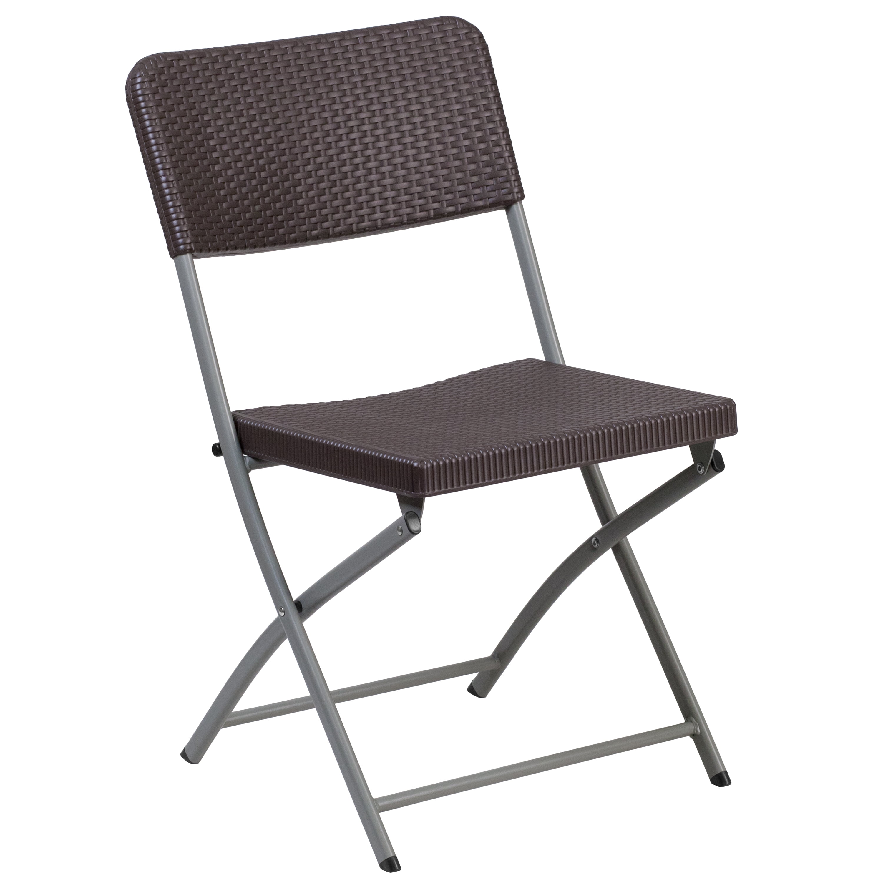 Flash Furniture 6 Pack HERCULES Series Brown Rattan Plastic Folding Chair with Gray Frame - Image 3
