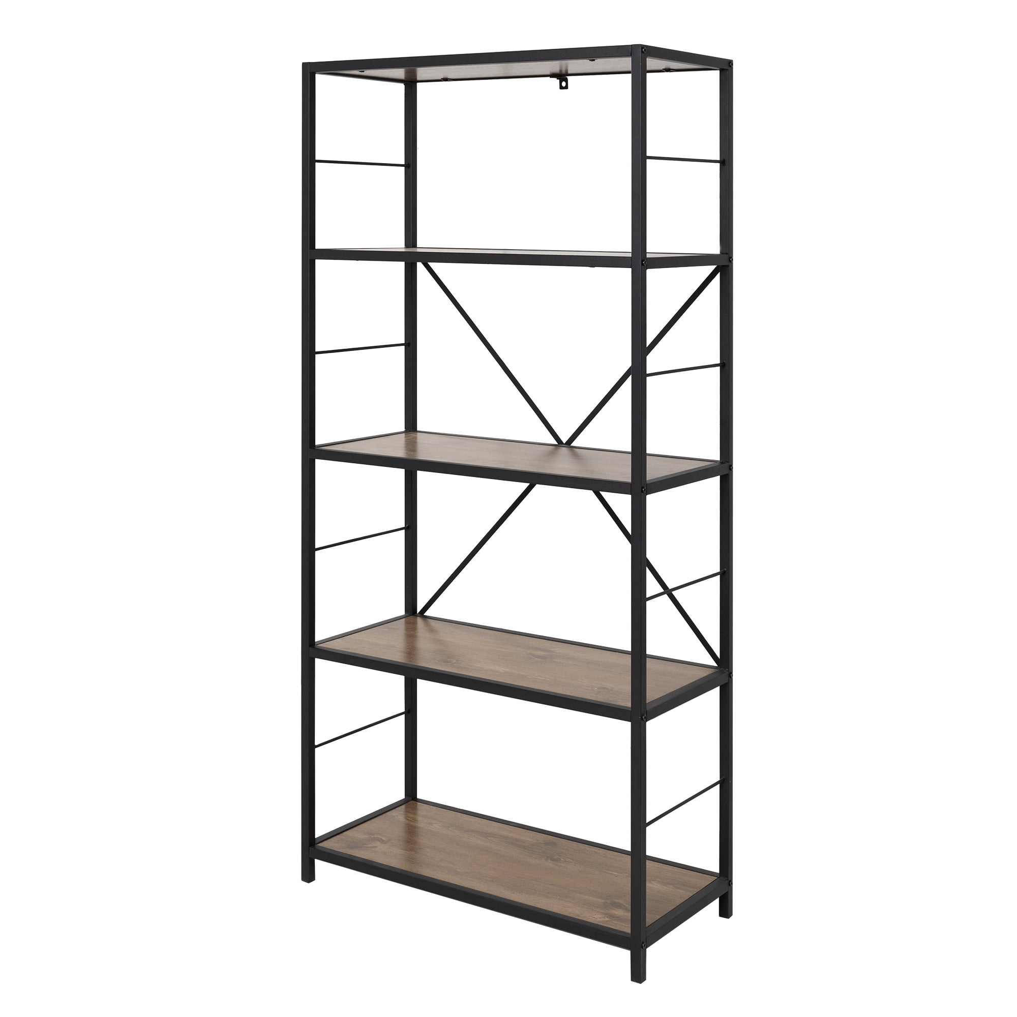 River Street Designs 60" Rustic Metal and Wood Media Bookshelf Bookcase - Image 3