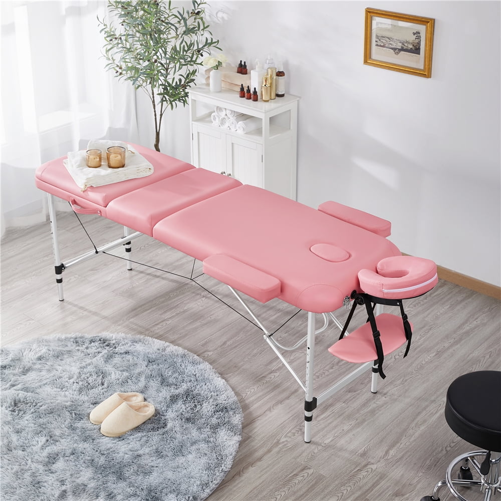 Renwick 3 Section Aluminum Massage Table with Removable Headrest Armrest, 84" x 31.5", Pink - Image 4