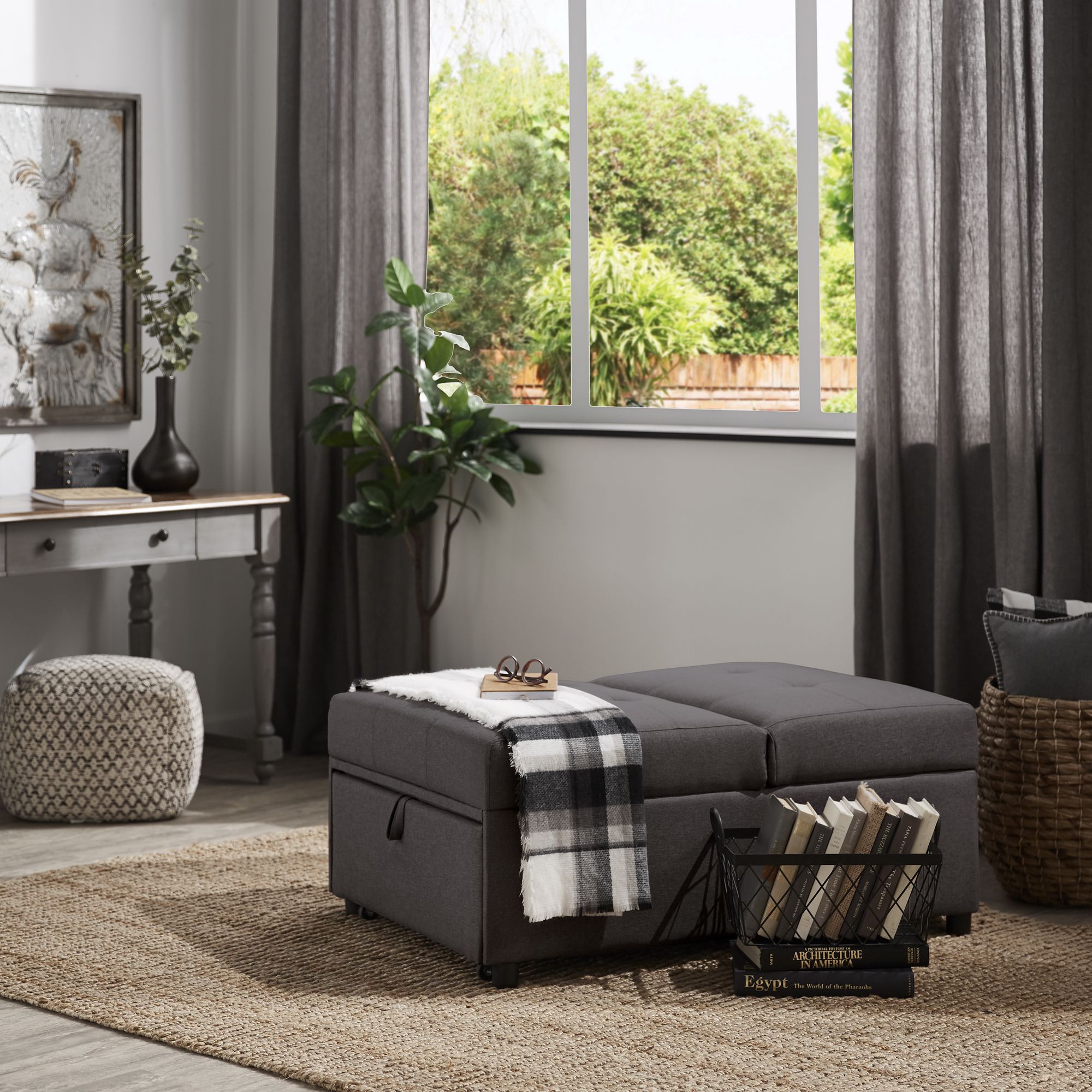 Weston Home Tucker Convertible Ottoman, Dark Grey - Image 4