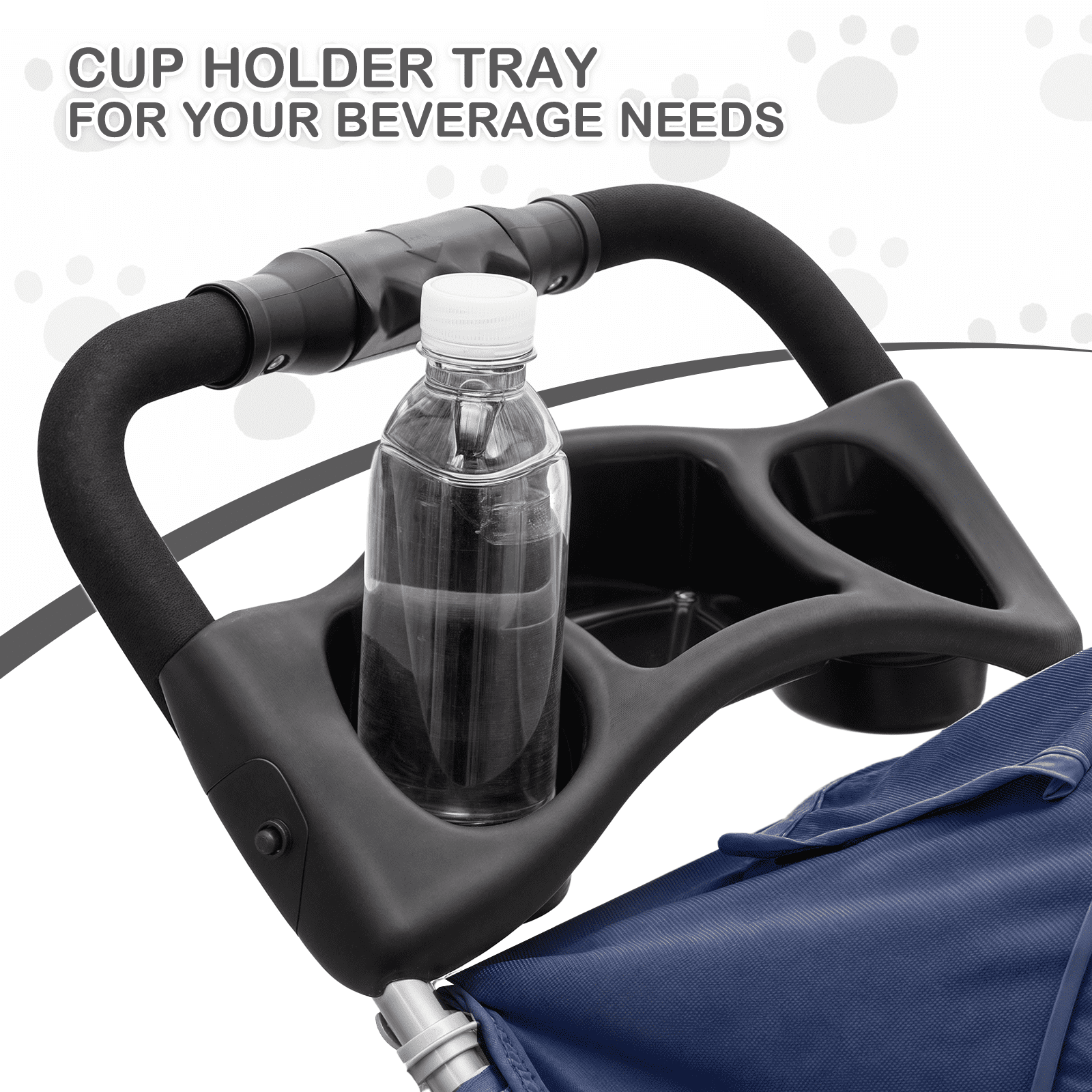 MoNiBloom 3 Wheel Folding Pet Dog Stroller, Foldable Lightweight Trolley with Storage Basket, Cup Holder and 360° Rotating Front Wheel for Small Medium Dogs, Navy Blue - Image 6