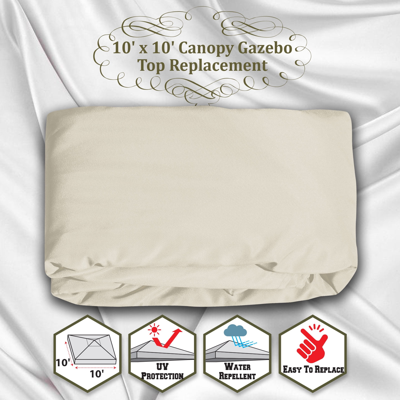 SUNNY 10x10 FT Gazebo Replacement Canopy Top Single Tier Canopy Top Cover (Ecru) - Image 11