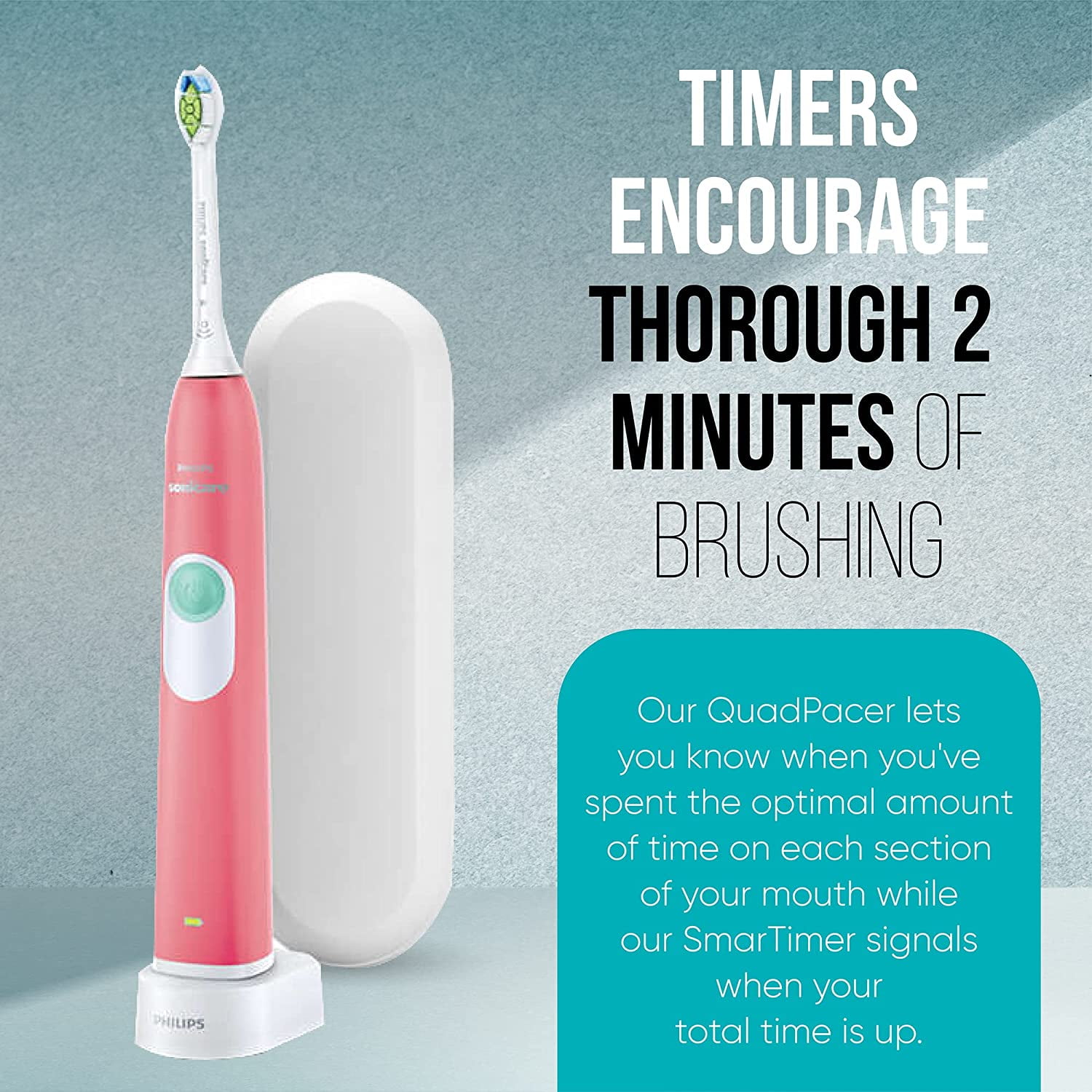 PHILIPS Sonicare Electric Toothbrush EssentialClean, Rechargeable Electric Tooth Brush with DiamondClean Brush Head, Sonic Electronic Toothbrush, Travel Case, Mint - Image 3