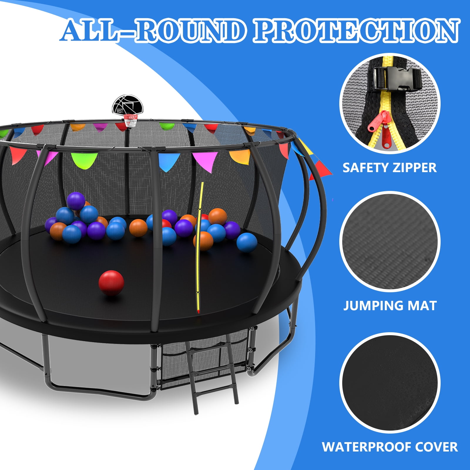 EUROCO 6FT Toddlers Trampoline with Safety Enclosure Net and Ocean Balls, Fully Protected Indoor Trampoline and Ball Pit Balls for Kids, Easy Assembly Lotus Shape for Spaciousness - Image 4