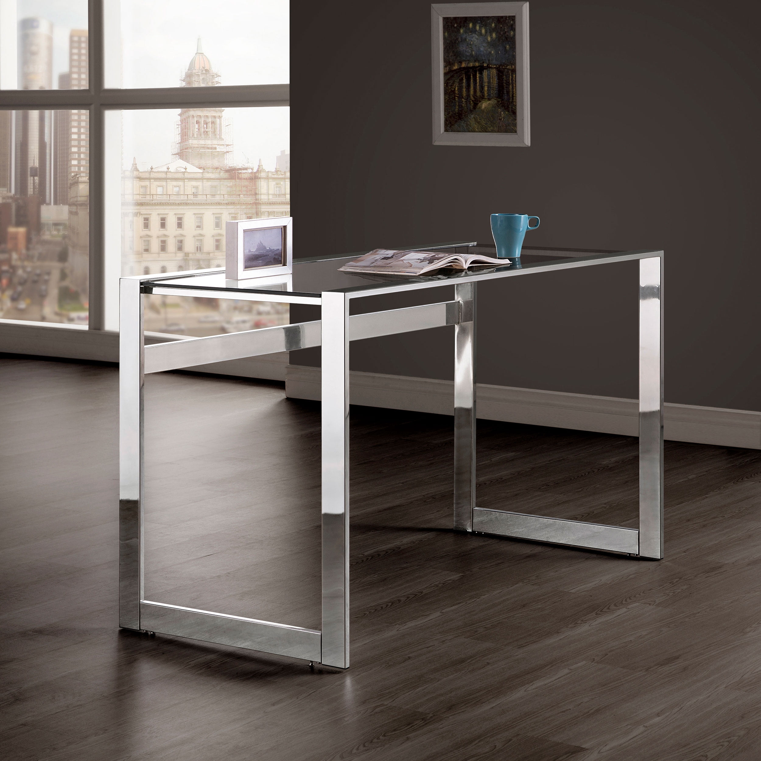 Hartford 47-inch Glass Top Writing Desk Chrome - Image 6