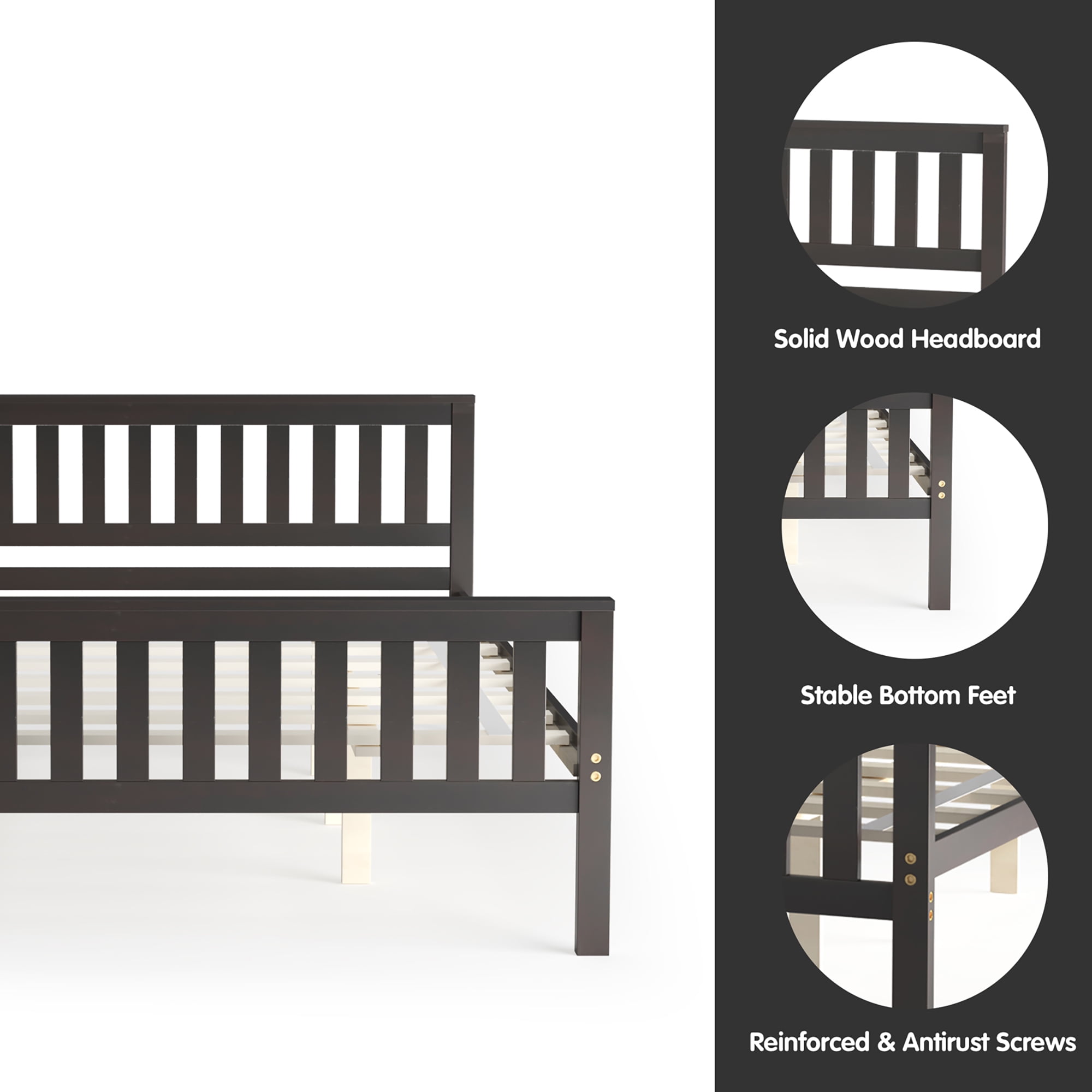 Costway Queen Wood Platform Bed with Headboard and Footboard Mattress Foundation - Image 4