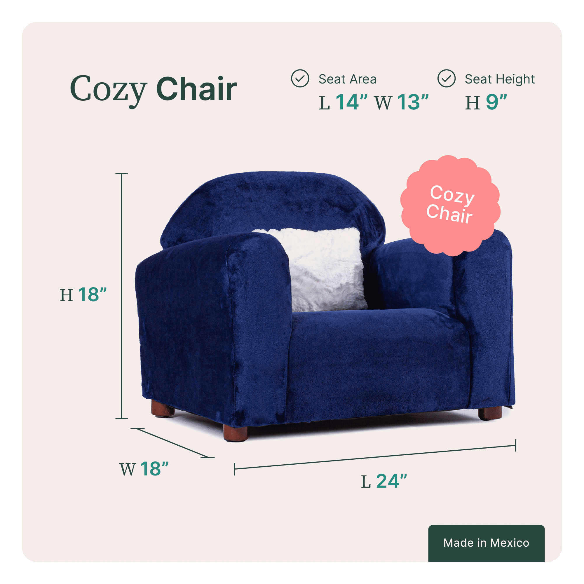 Keet Cozy Children's Chair Minky Navy - Image 3