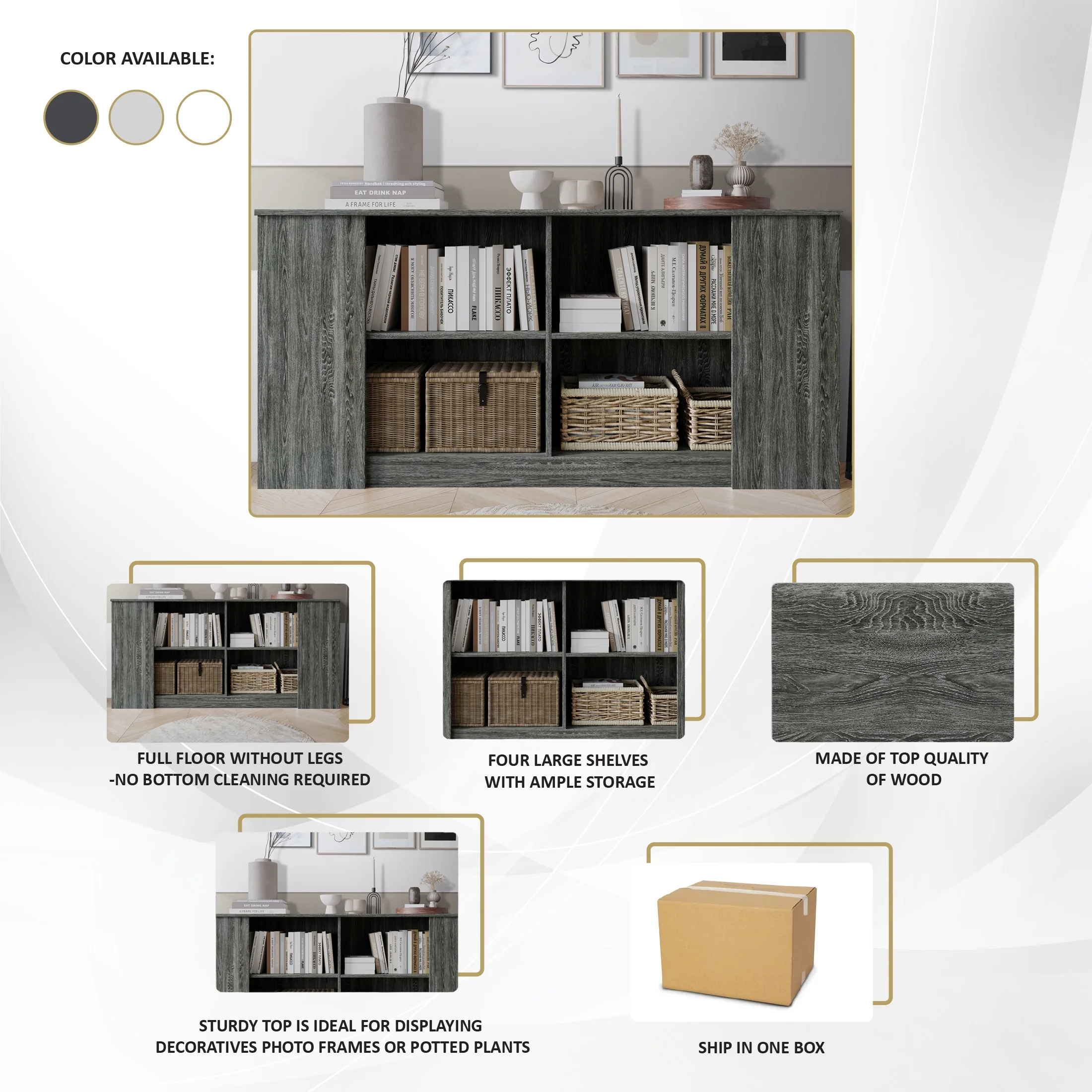 Castle Place Durable Engineered Wood 4 Shelf Sideboard, Dark Grey - Image 5