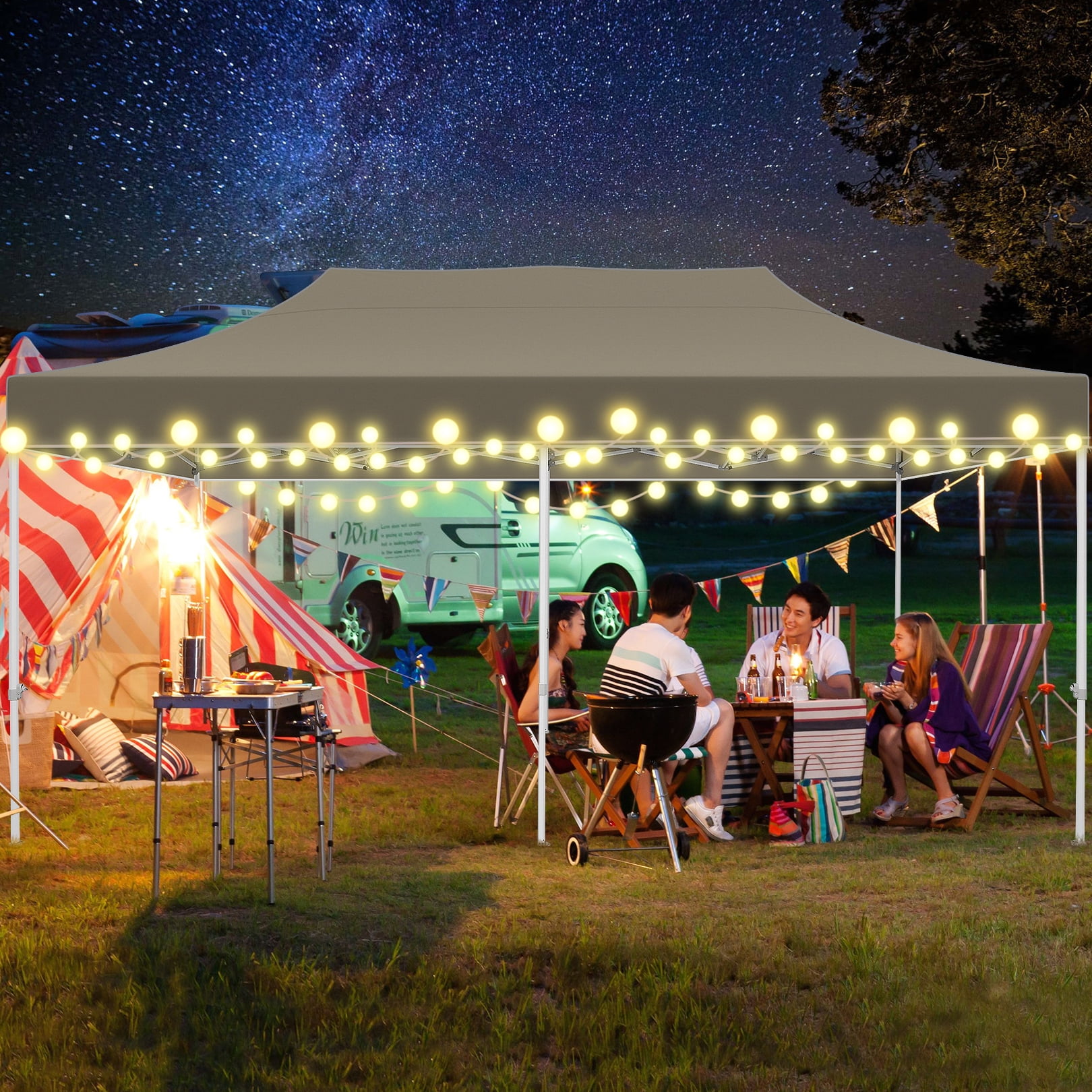 HOTEEL 10x20 Heavy Duty Canopy Tent with 6 Sidewalls,Pop up Commercial Tents,Outdoor Party Tents with Roller Bag,Khaki - Image 2