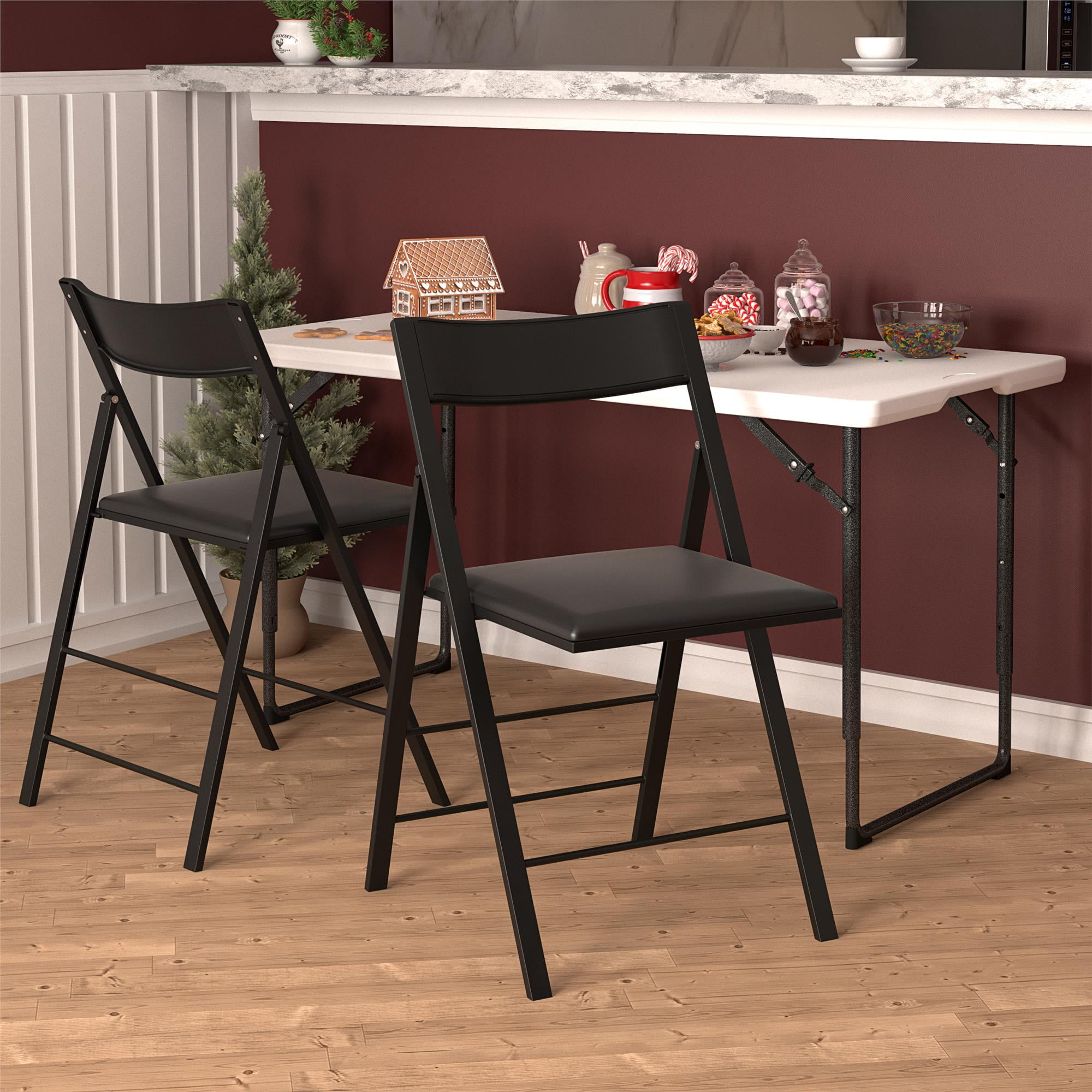 COSCO Modern Folding Chairs with Vinyl Seats, 2-Pack, Black - Image 9