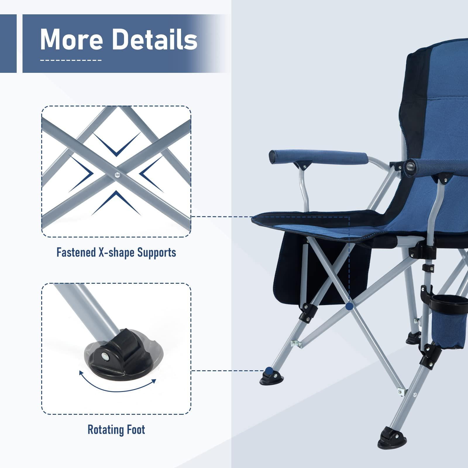 Honeilife Folding Camping Chair Adult Support 330lbs, Heavy Duty Portable Outdoor Beach Chair, Foldable Lightweight Lawn Chair with Cup Holder&Carry Bag for Fishing Outside Sports Picnic, Blue - Image 4