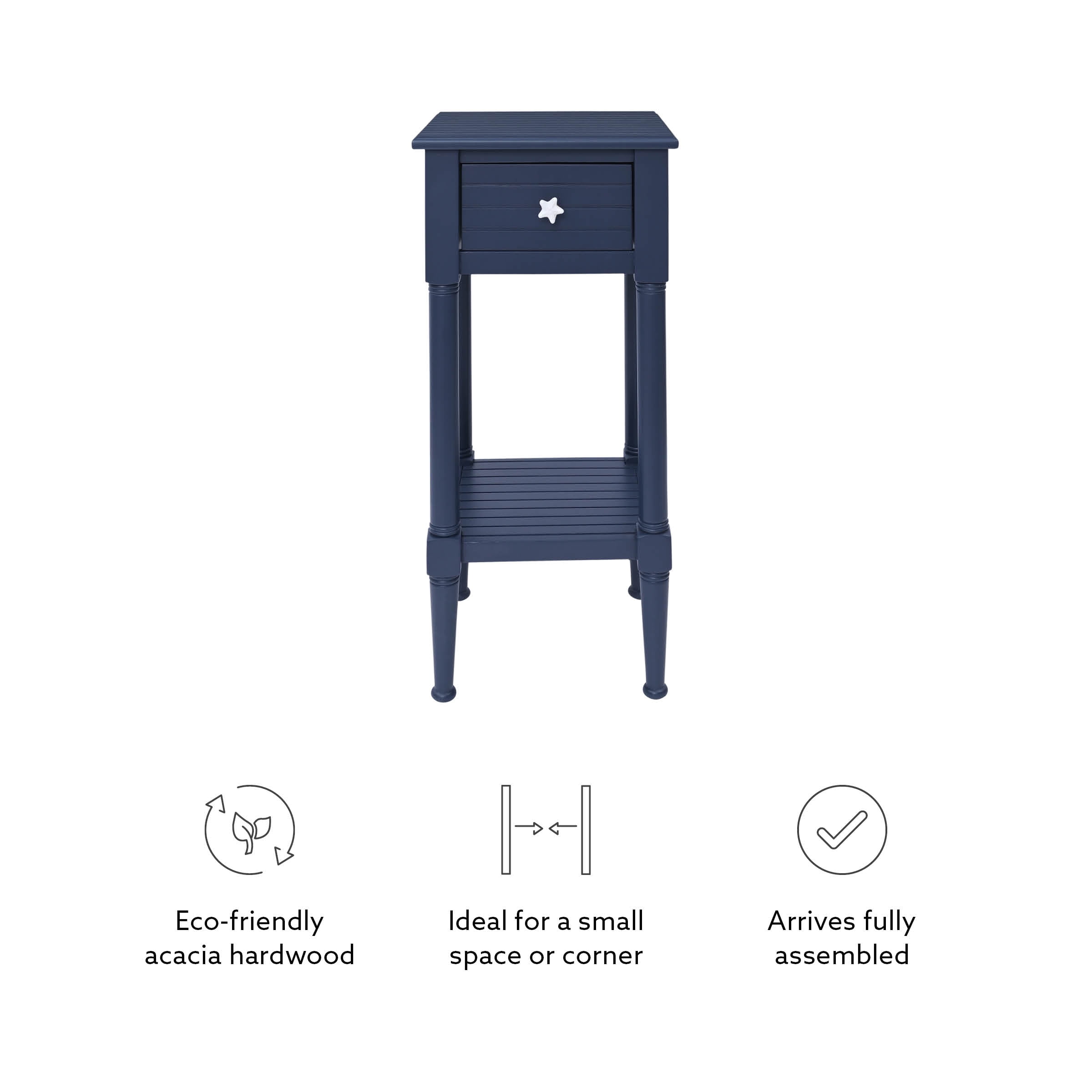Linon Athalee Single Drawer Indoor Accent Side Table with Shelf, 29.5" Tall, Navy - Image 5