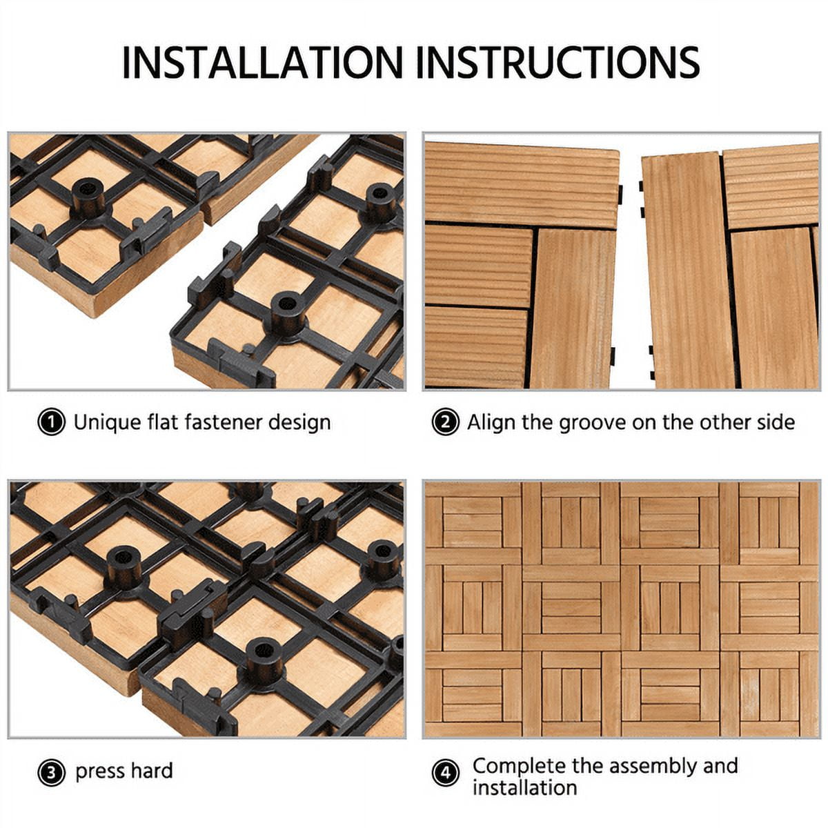 Alden Design 27pcs Indoor & Outdoor Wood Flooring Tiles for Patio Garden, 12" x 12", Natural Wood - Image 9