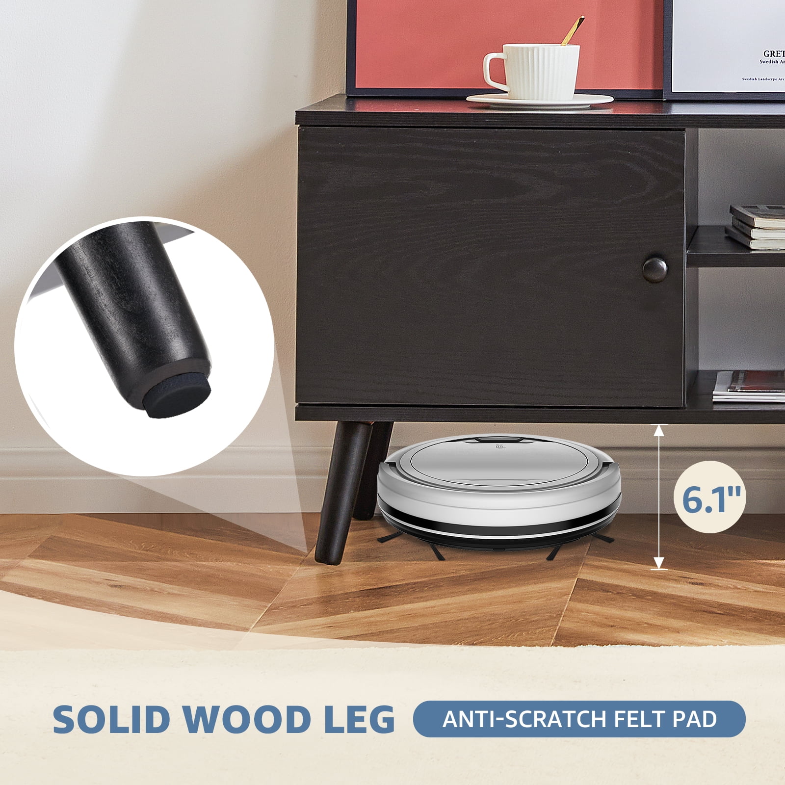 CONCETTA Wood TV Stand with 2 Storage Cabinets, Modern Entertainment Center for TVs up to 60 inches, Media Console with Adjustable Shelves and Cable Management, Black - Image 6