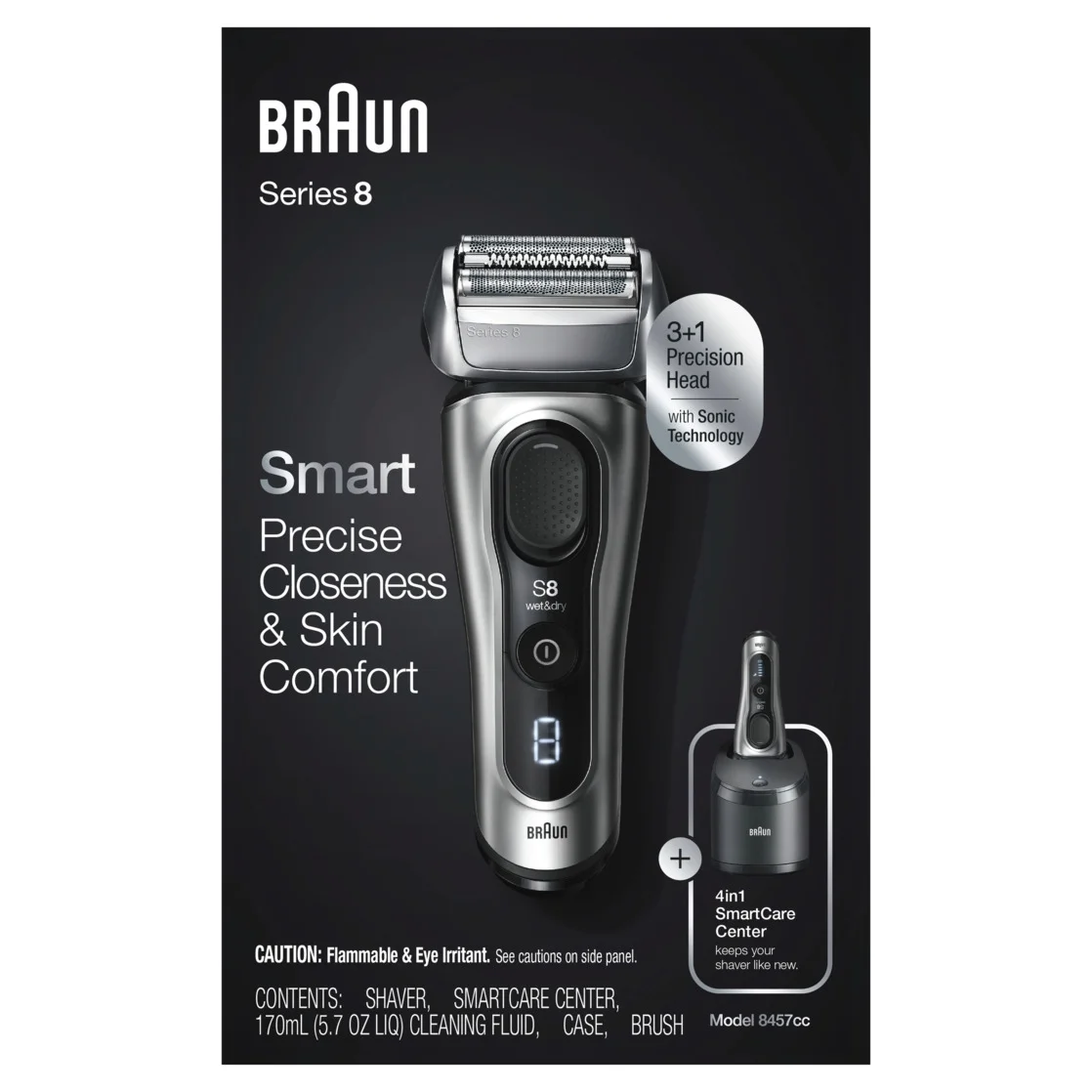 Braun Series 8 8457CC Electric Shaver for Men with Beard Trimmer, Cleaning & Charging Center, Sliver - Image 3