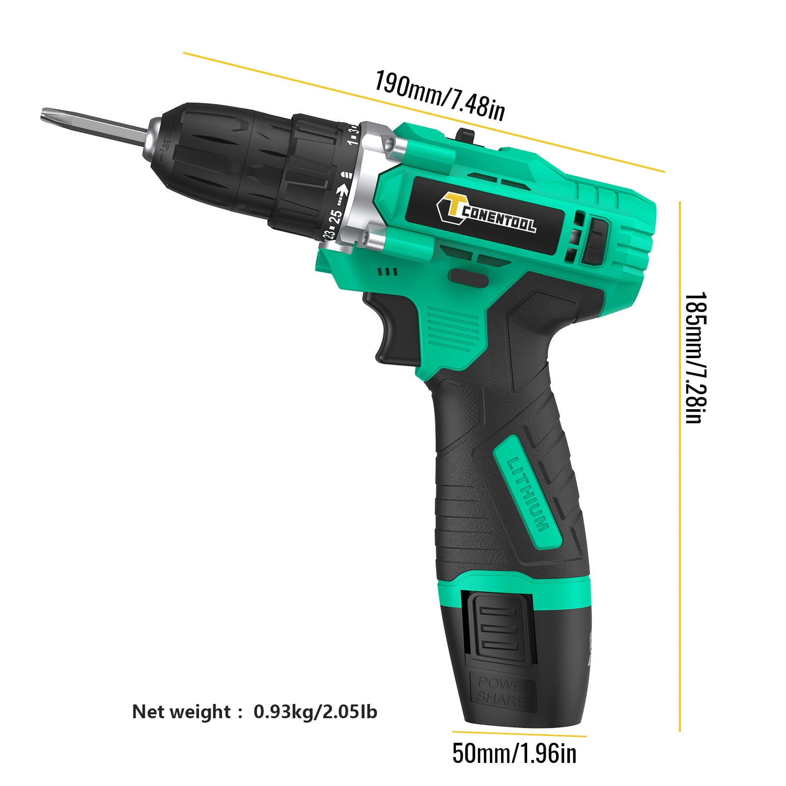 CONENTOOL 12V Cordless Drill Combi Driver Electric Screwdriver Set W/ 2 Battery,36pcs Electric Impact Wrench Gun Kit With Carry Case/Screwdriver Bit/ Socket Wrench / Drill Bit Set - Image 10