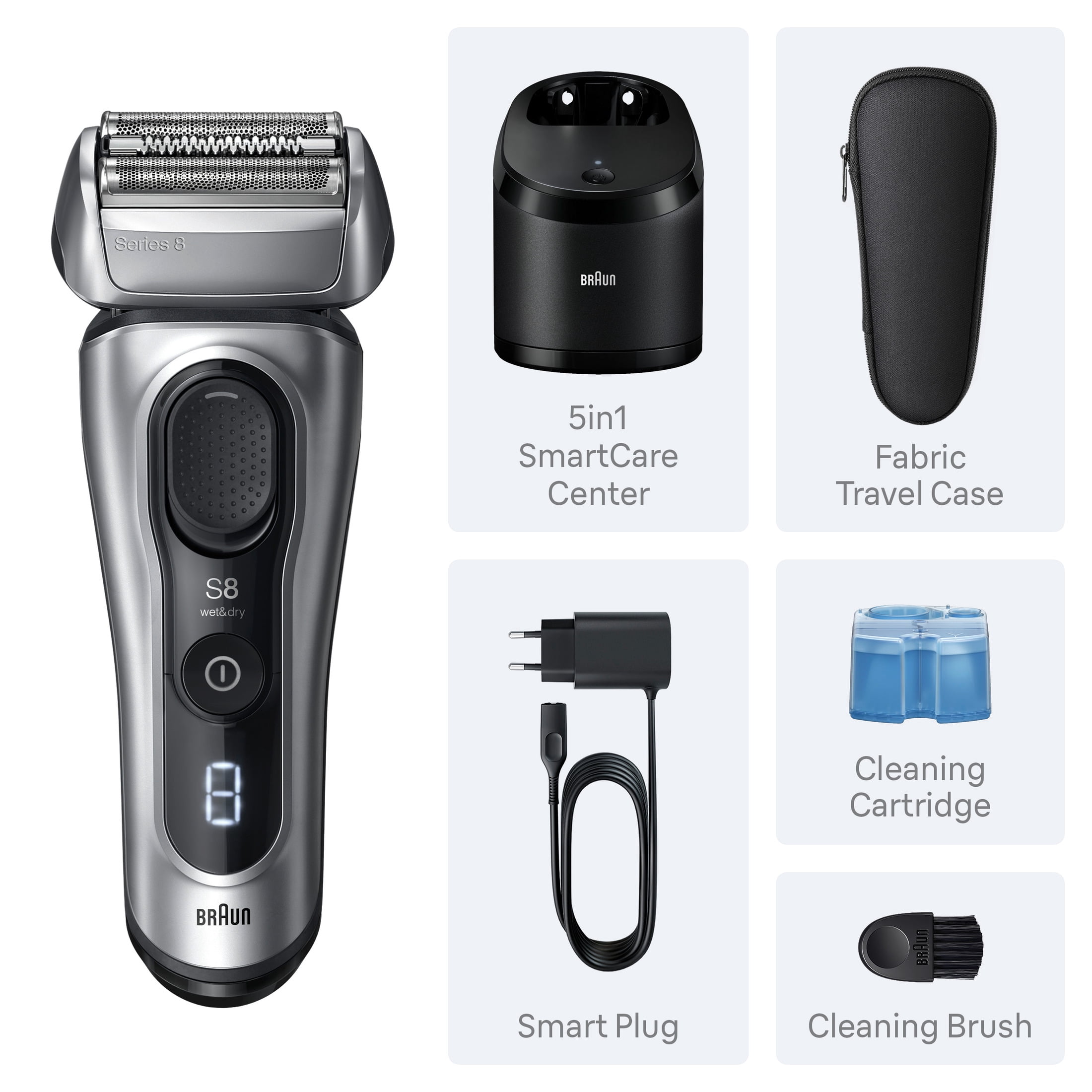 Braun Electric Shaver, Series 8 8567cc Long Hair Trimmer Wet & Dry, Galvano Silver - Image 7