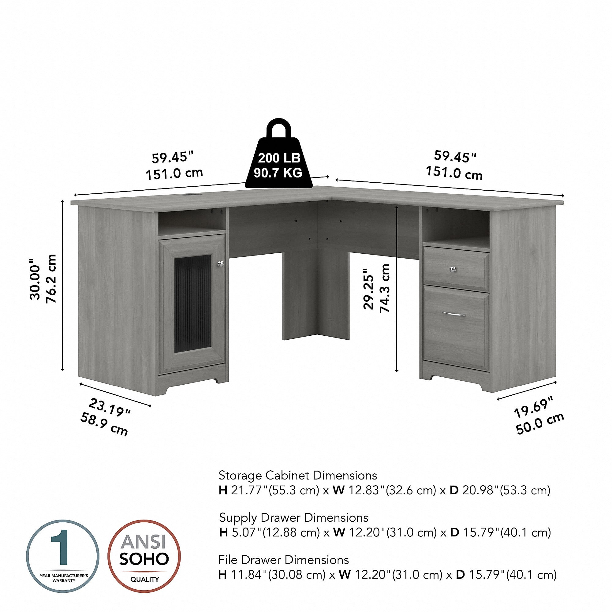 Bush Furniture Cabot 60" L Shaped Desk with Storage, Modern Gray - Image 5