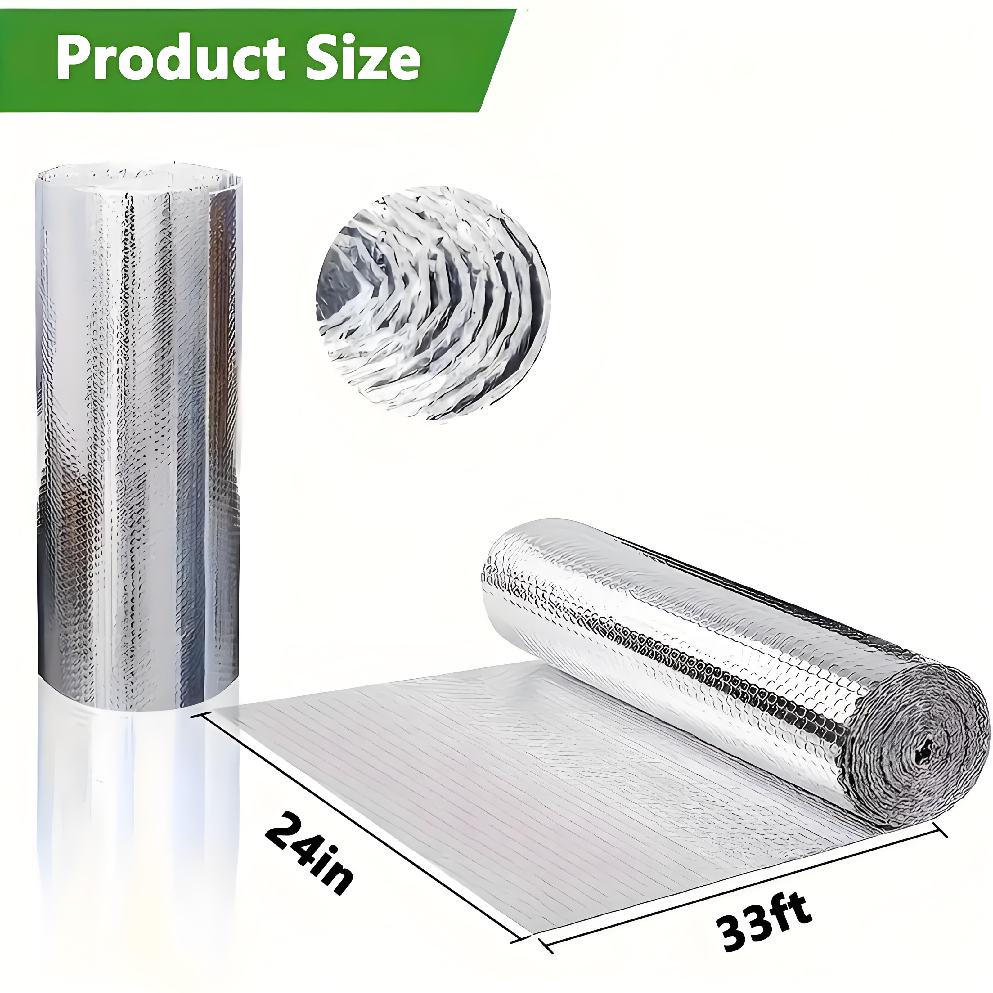 Petoto Bubble Reflective Insulation Roll, 24 in X 33 Ft Double Aluminum Foil, Window Insulation for Summer Heat, Thermal Insulation Radiant Barrier for Windows, RV, Roof, Garage Door - Image 3
