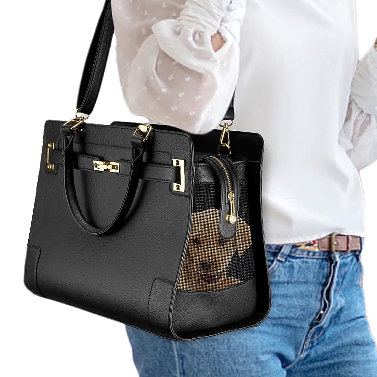 MINSONG Fashion Pet Carrier Dog Cat Carrier Purse Soft-Sided Leather Handbag Pet Tote Bag for Small Dogs Puppy and Cats TSA Airline Approved - Image 9