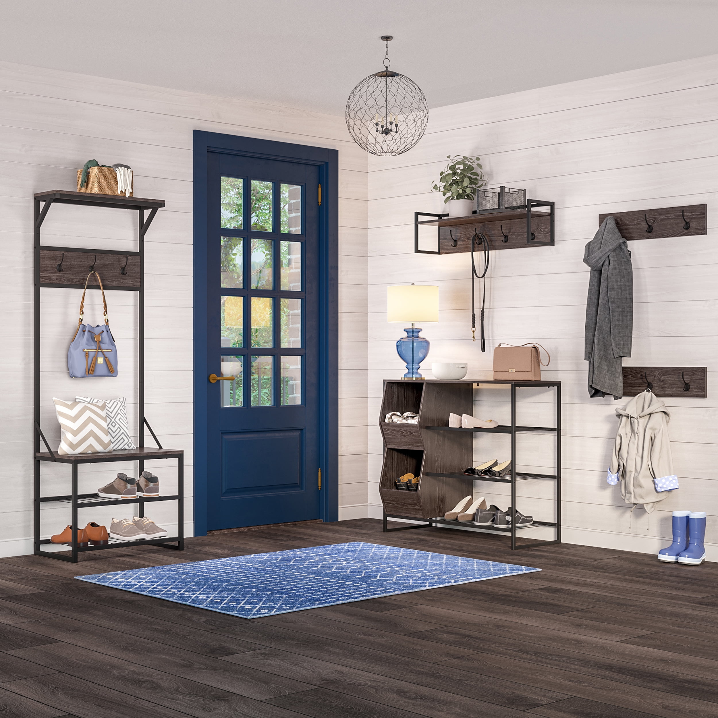 RiverRidge Afton Shoe Storage Organizer with Cubbies 9-Pair Rack - Weathered Woodgrain - Image 2