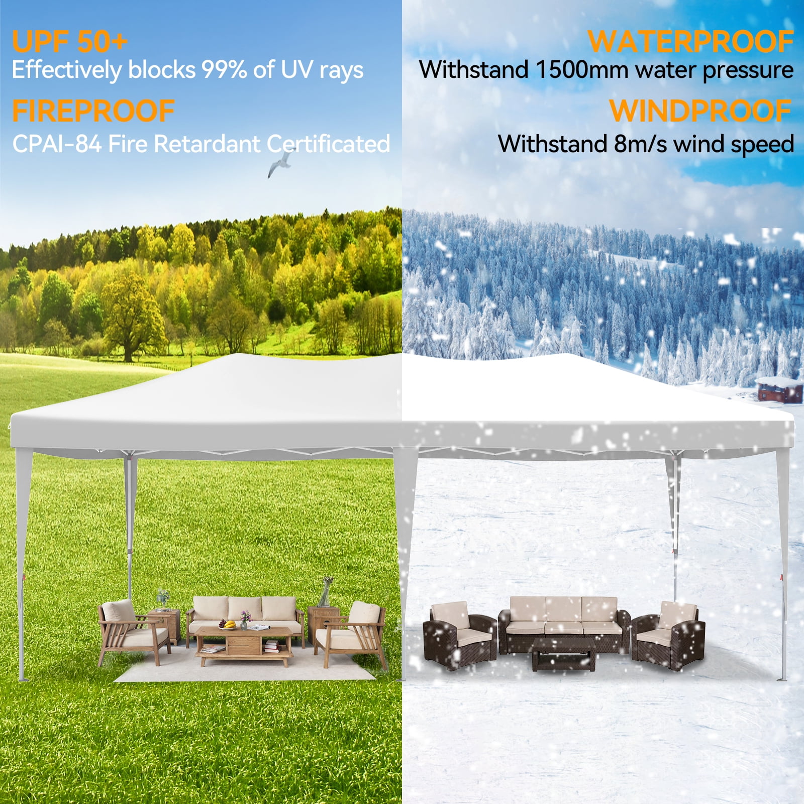 VECUKTY 10 x 20ft Pop up Canopy Tent with 6 Sidewalls, Wheeled Bag, Shelter for Outdoor Shade,White - Image 3