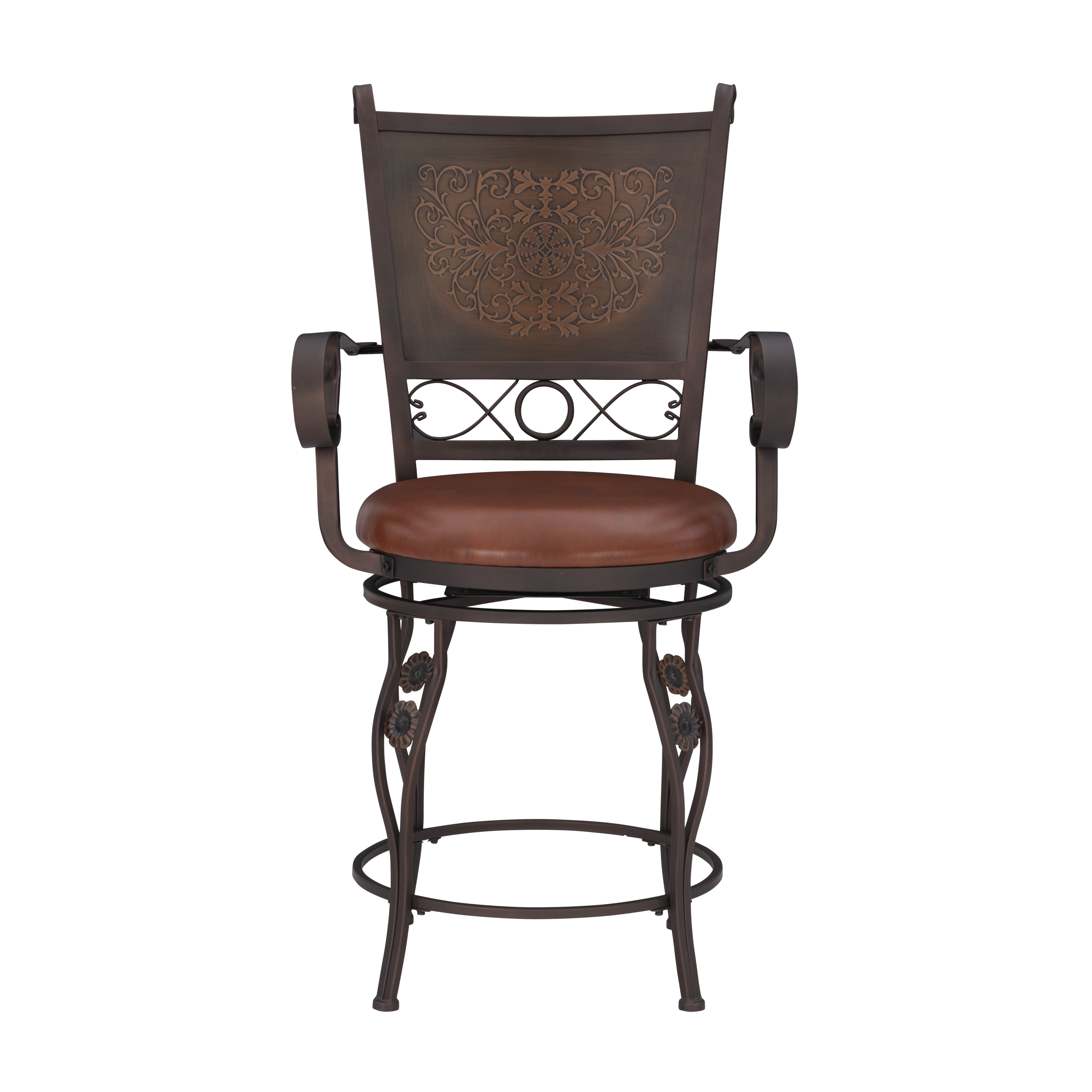Powell Big & Tall Copper Stamped Back Counter Stool with Arms, Bronze with Brown Fabric, Includes 1 Stool - Image 4