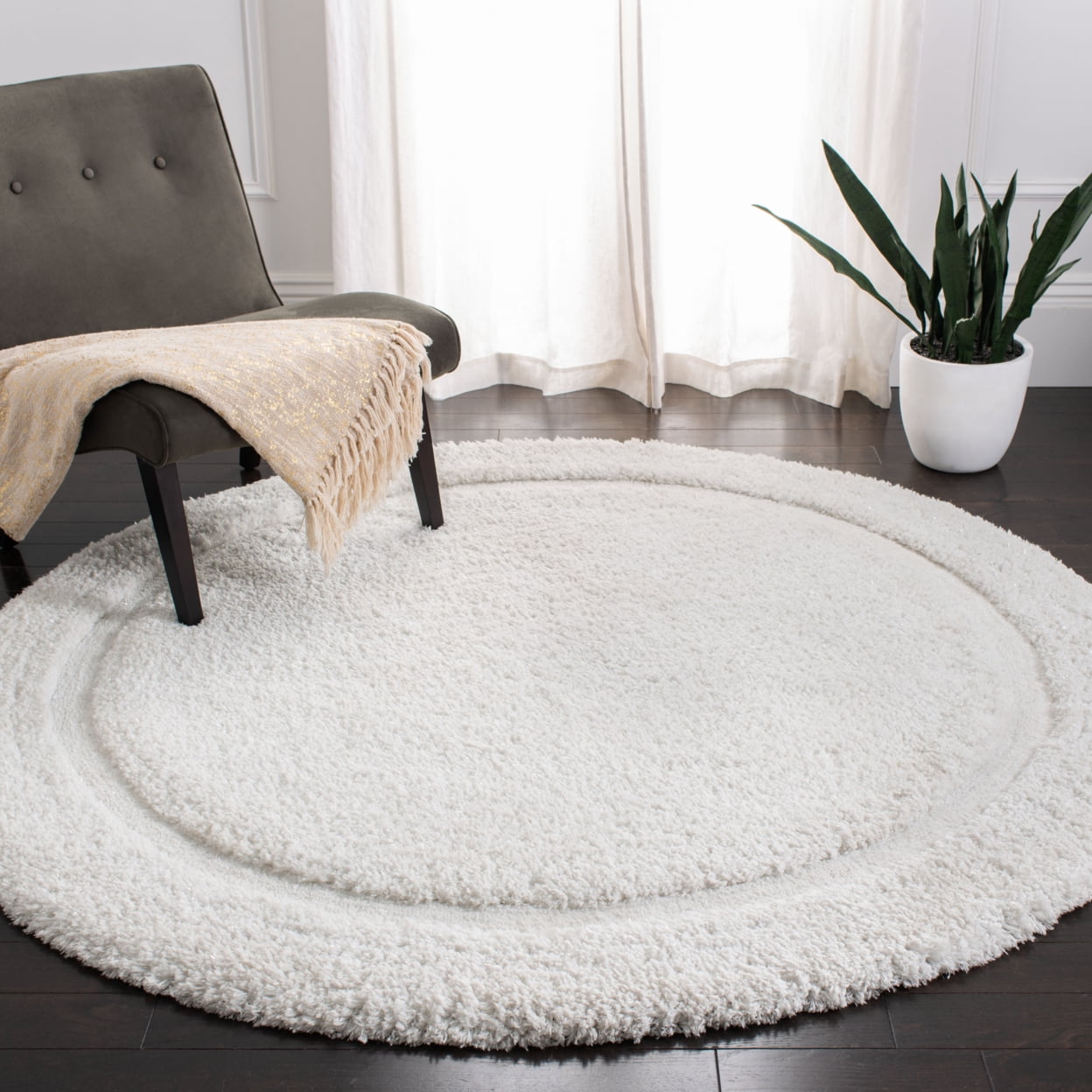 SAFAVIEH Glamour Douglas Solid Shag Area Rug, Ivory, 5' x 8' - Image 9