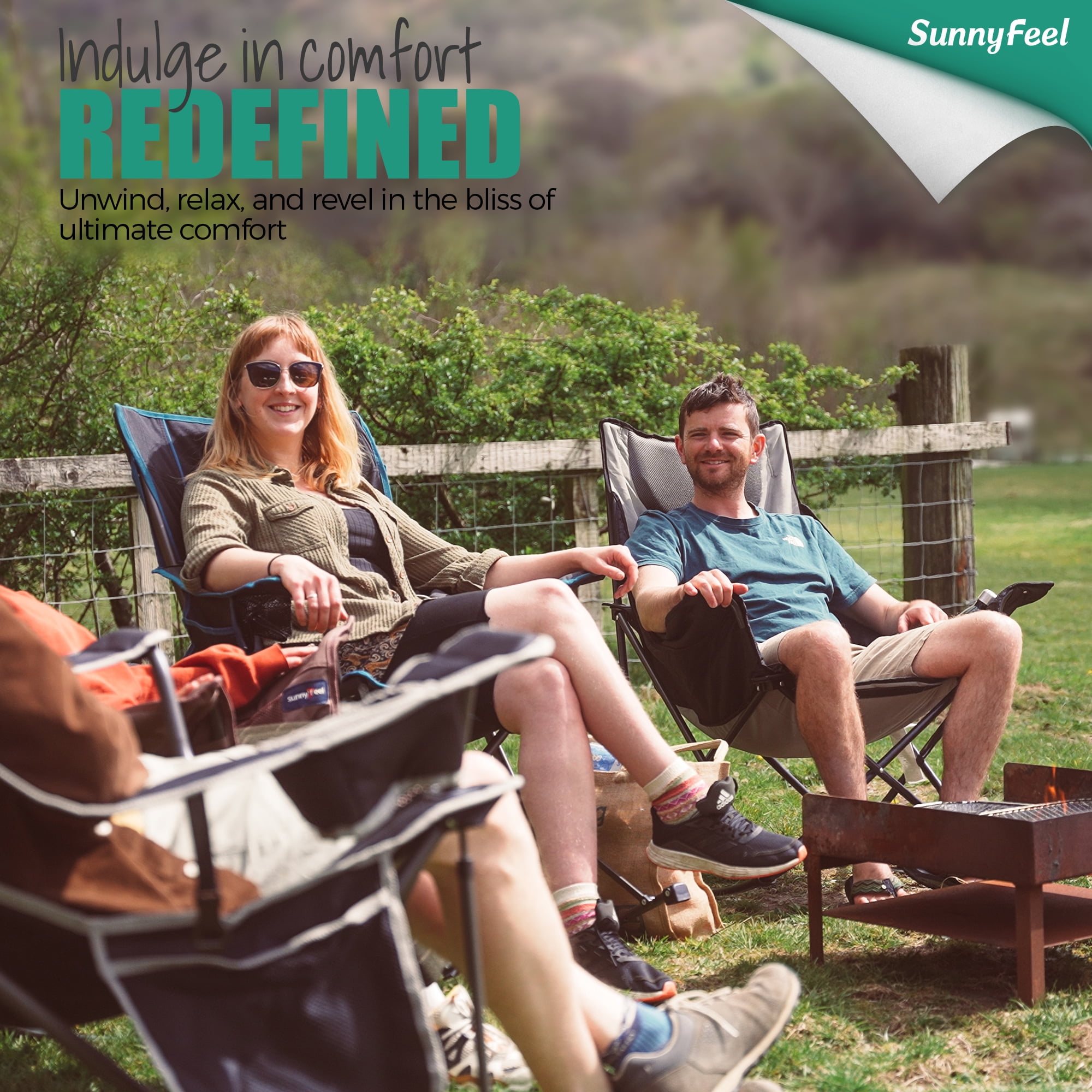 Sunnyfeel Oversized Heated Camping Chair, Folding Rocking Camping Chairs with Luxury Padded Recliner,Carry Bag, 300 LBS Heavy Duty for Lawn/Outdoor/Picnic/Patio, Portable Rocker Camp Chair - Image 7