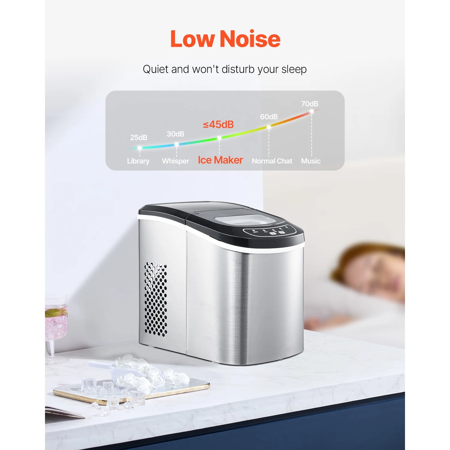 VEVOR Portable Countertop Ice Maker 33lbs/24H,Manual & Auto Refill Self-Cleaning with Scoop Basket,9 Cubes Ready in 7 Minutes, with Scoop and Basket 「00000000ABCDEFG」 - Image 3