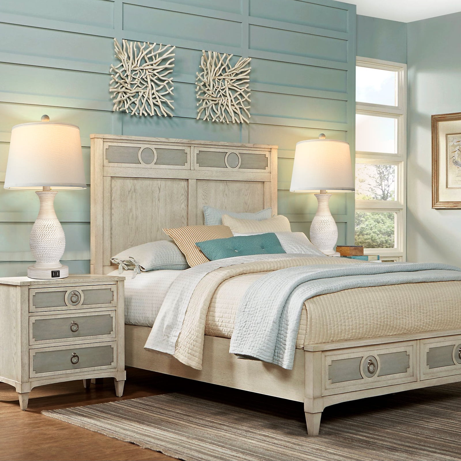 Partphoner Washed White Touch Control Table Lamp Set of 2, Resin Rustic Farmhouse Bedside Lamps - Image 4