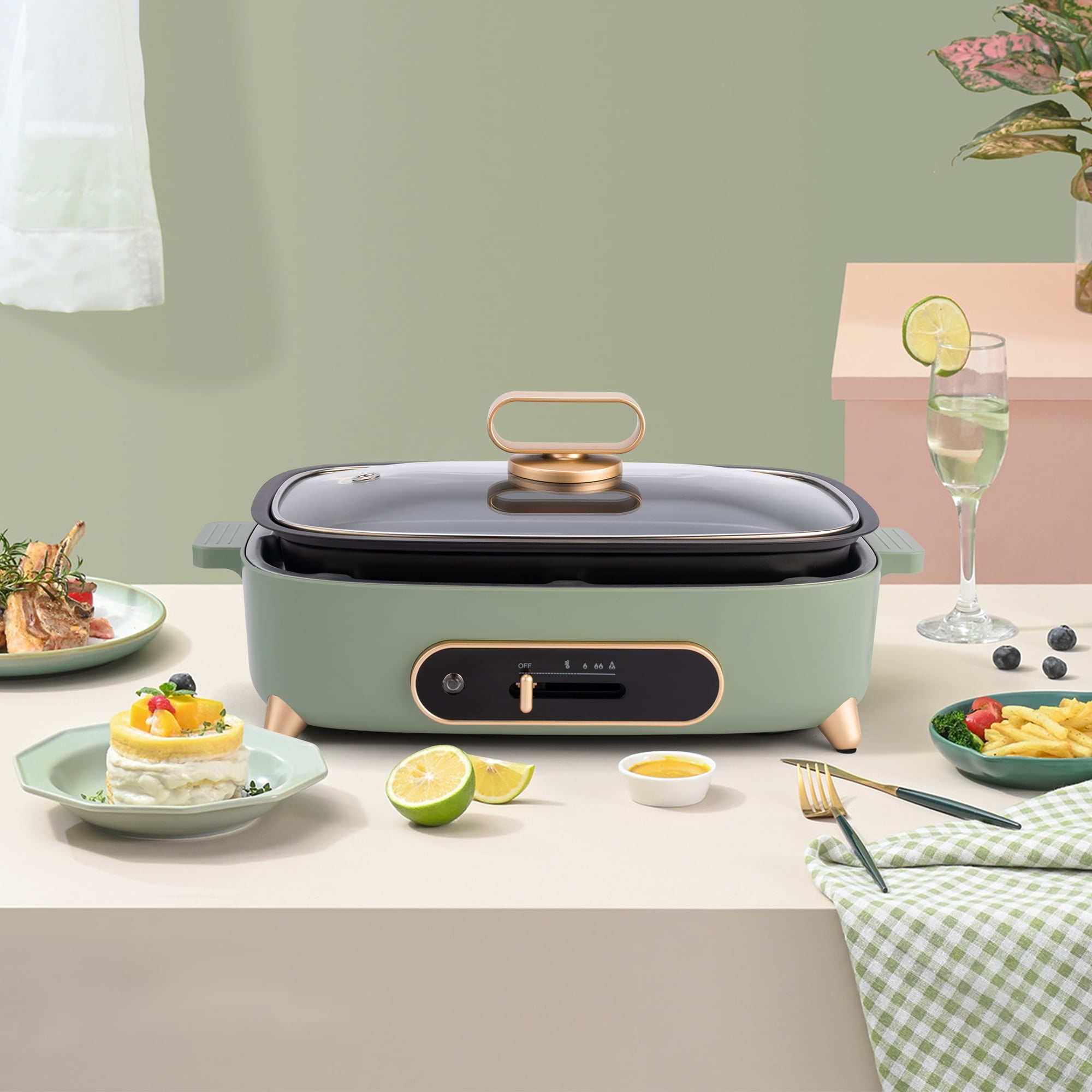 SUSTEAS Hot Pot Electric, Hotpot for Cooking with Removable Non-Stick 2 Pots(Skillet & 3L Hotpot Pots), 1200W Electric Hot Pot with Slide Power Control for Home, Party, Family & Friend Gathering - Image 2