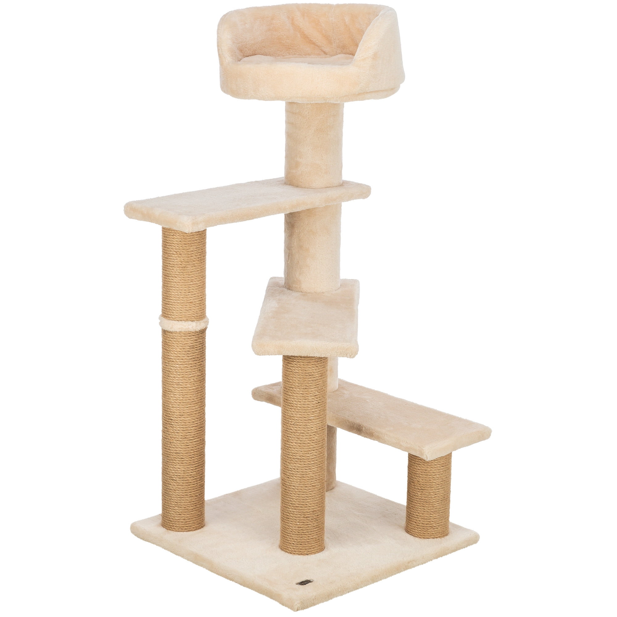 TRIXIE Tulia Senior Plush & Sisal 4-Level 40.2" Cat Tree, Scratching Posts & Bed, Beige - Image 3