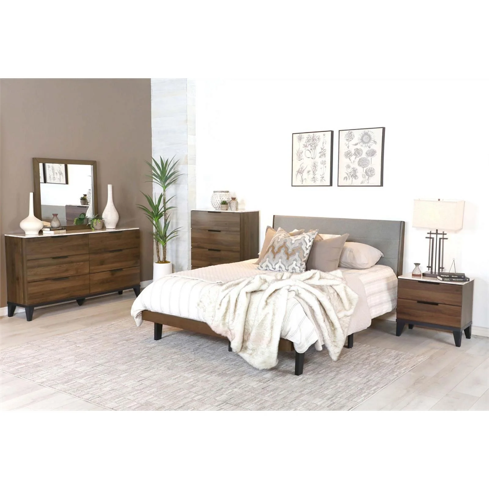 Mays 4-drawer Chest Walnut Brown with Faux Marble Top - Image 9