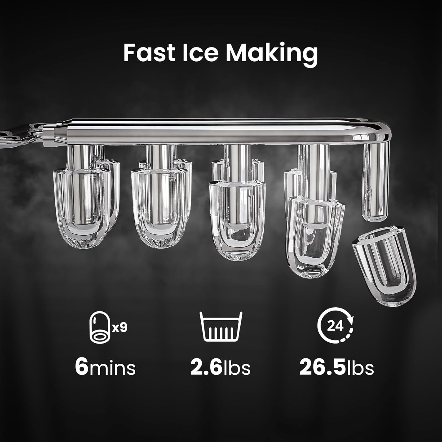 Moifoi Ice Makers with Handle,26.5Lbs/24H,9 Cubes in 6 Mins,2 Sizes of Bullet Ice,Portable Ice Machine with Self-Cleaning,Black - Image 5