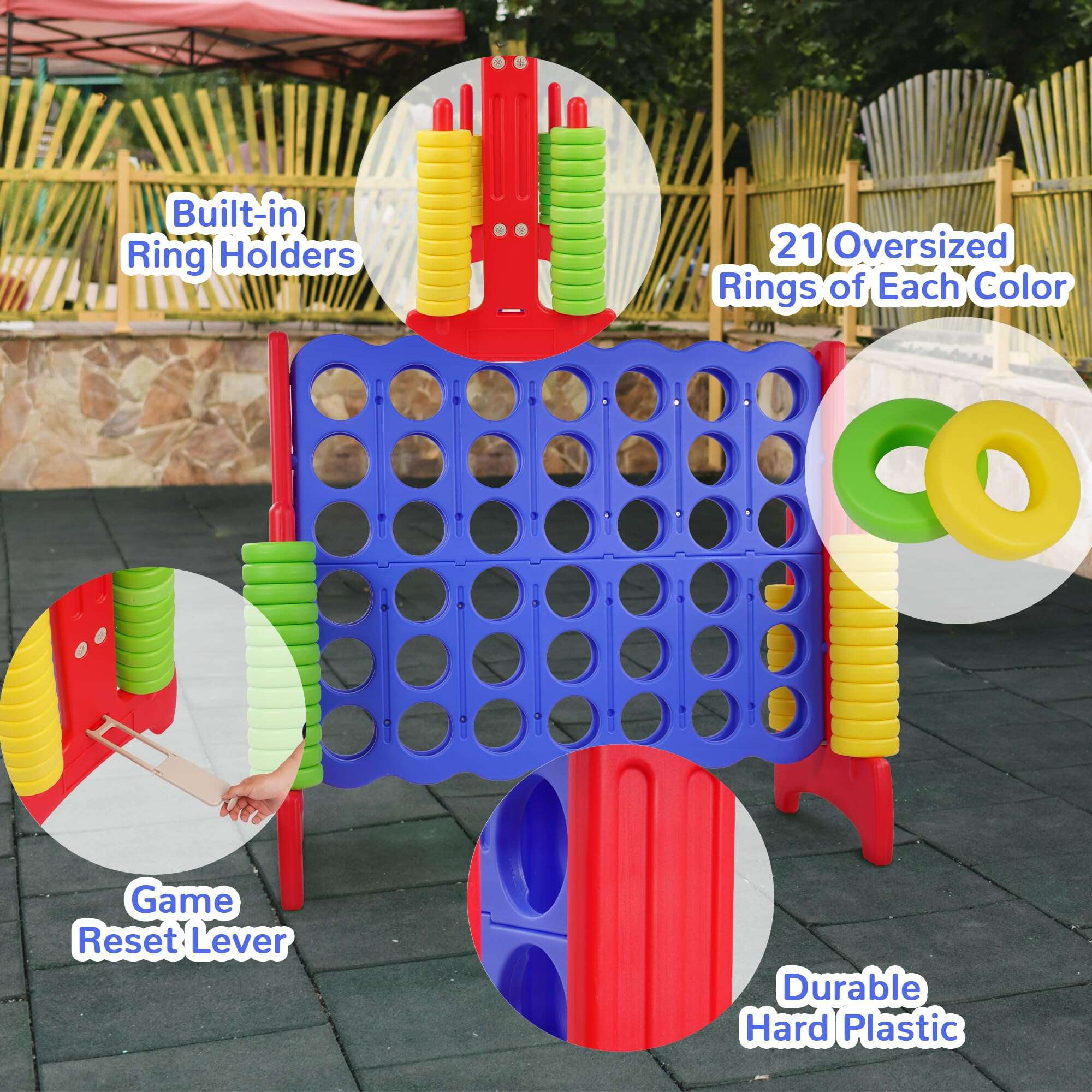 Giant 4-to-Score Game Set, 4-in-A-Row Jumbo with 42 Jumbo Rings & Quick-Release Slide, 3.6FT Tall Indoor & Outdoor Yard Family Connect Game, Holiday Party & Family Game, Large - Image 3