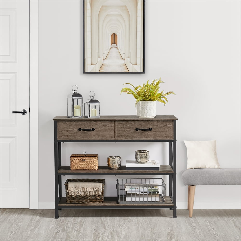 Alden Design 3-Shelf Wooden Console Table with 2 Drawers for Livingroom, Taupe - Image 4